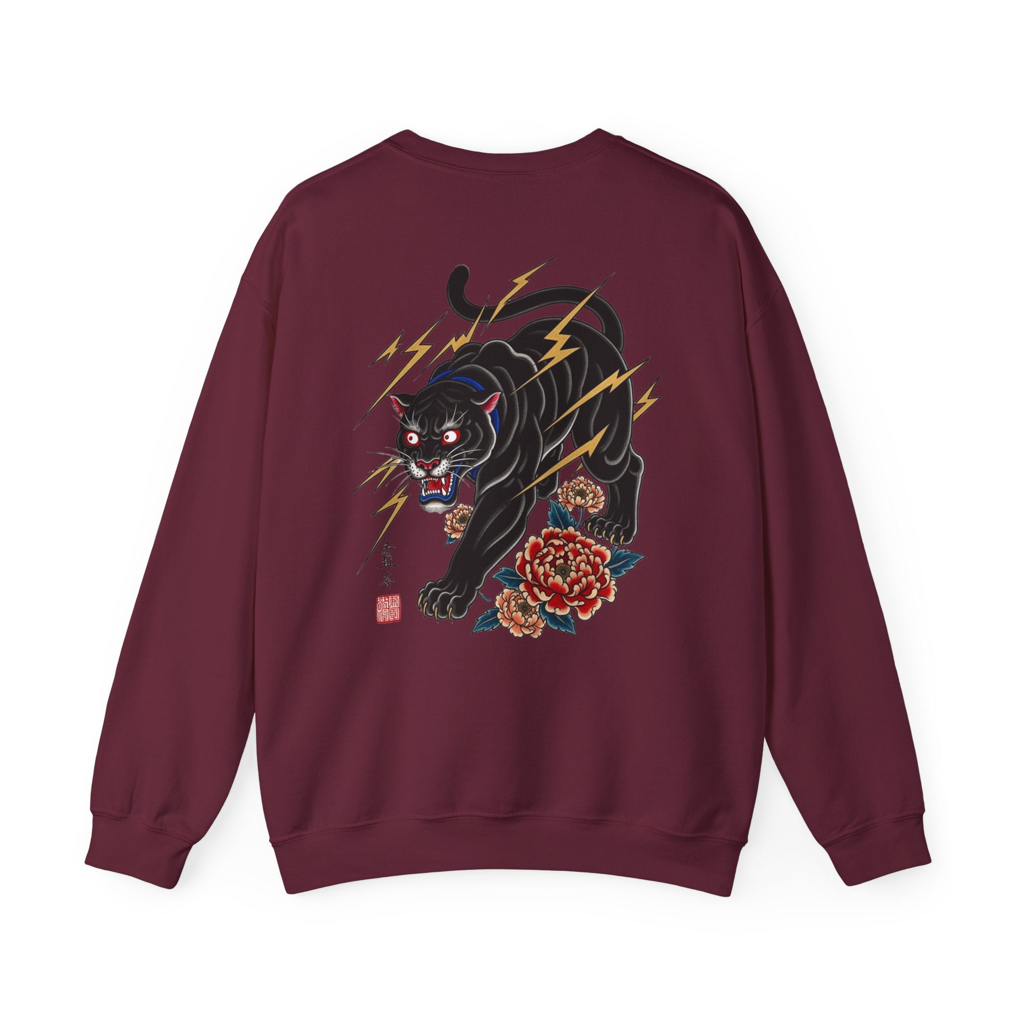 Panther Lightning Crewneck Sweatshirt — Japanese Tiger-Style Black Panther Graphic