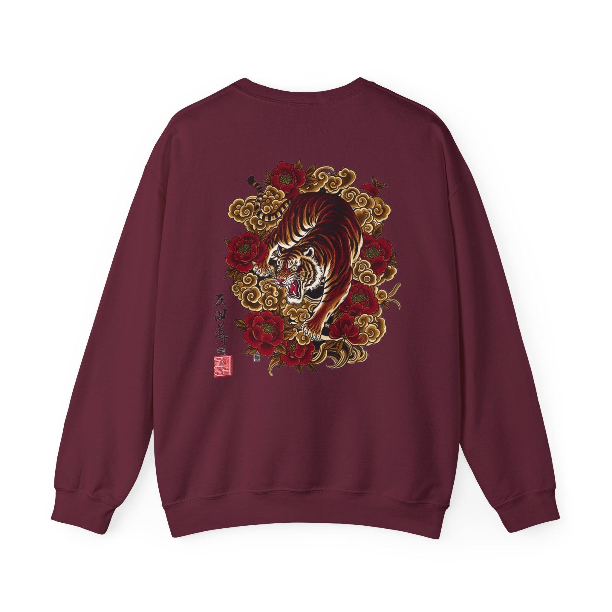 Tiger & Roses Crewneck Sweatshirt — Japanese Tattoo Style Back Graphic