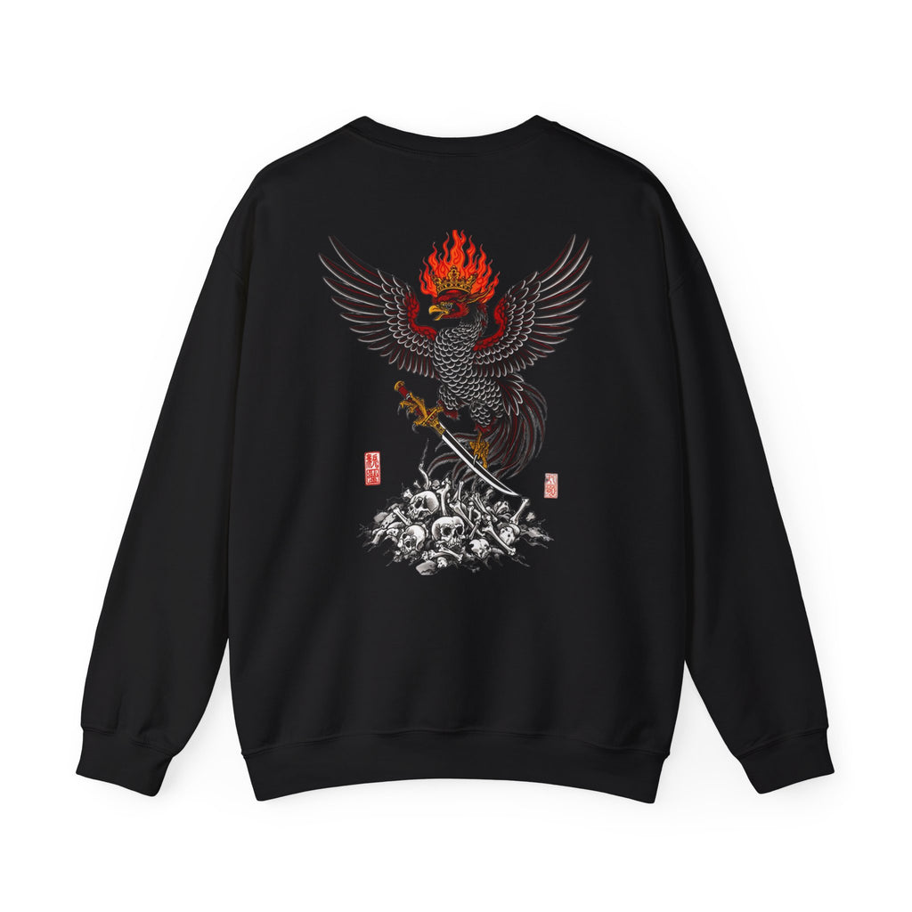 Phoenix Warrior Crewneck Sweatshirt – Flaming Phoenix Sword Back Graphic