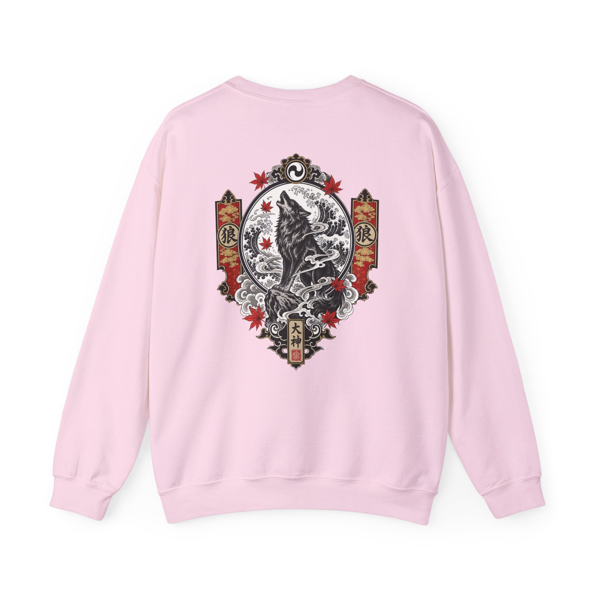 Wolf Crest Crewneck Sweatshirt — Japanese-Inspired Howling Wolf Design