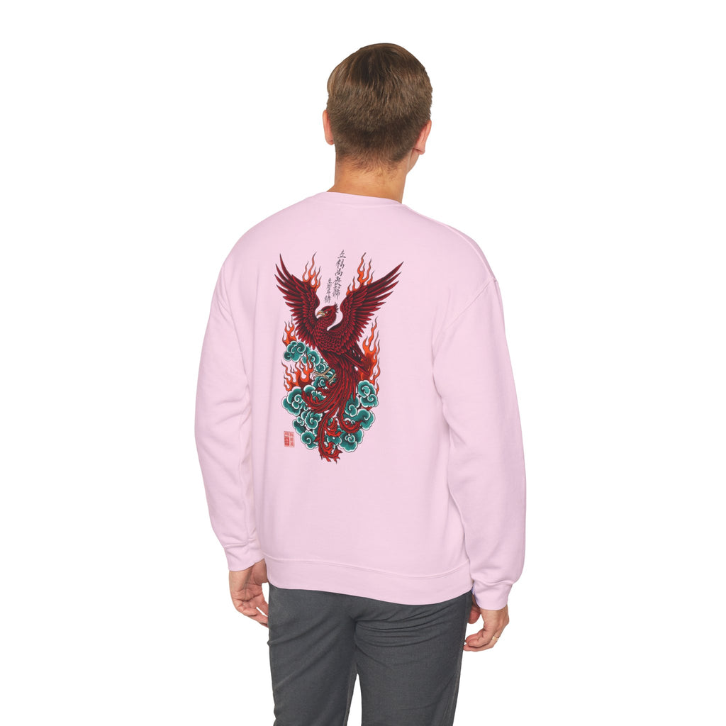 Phoenix Rising Crewneck Sweatshirt — Japanese-style Flaming Phoenix Back Print