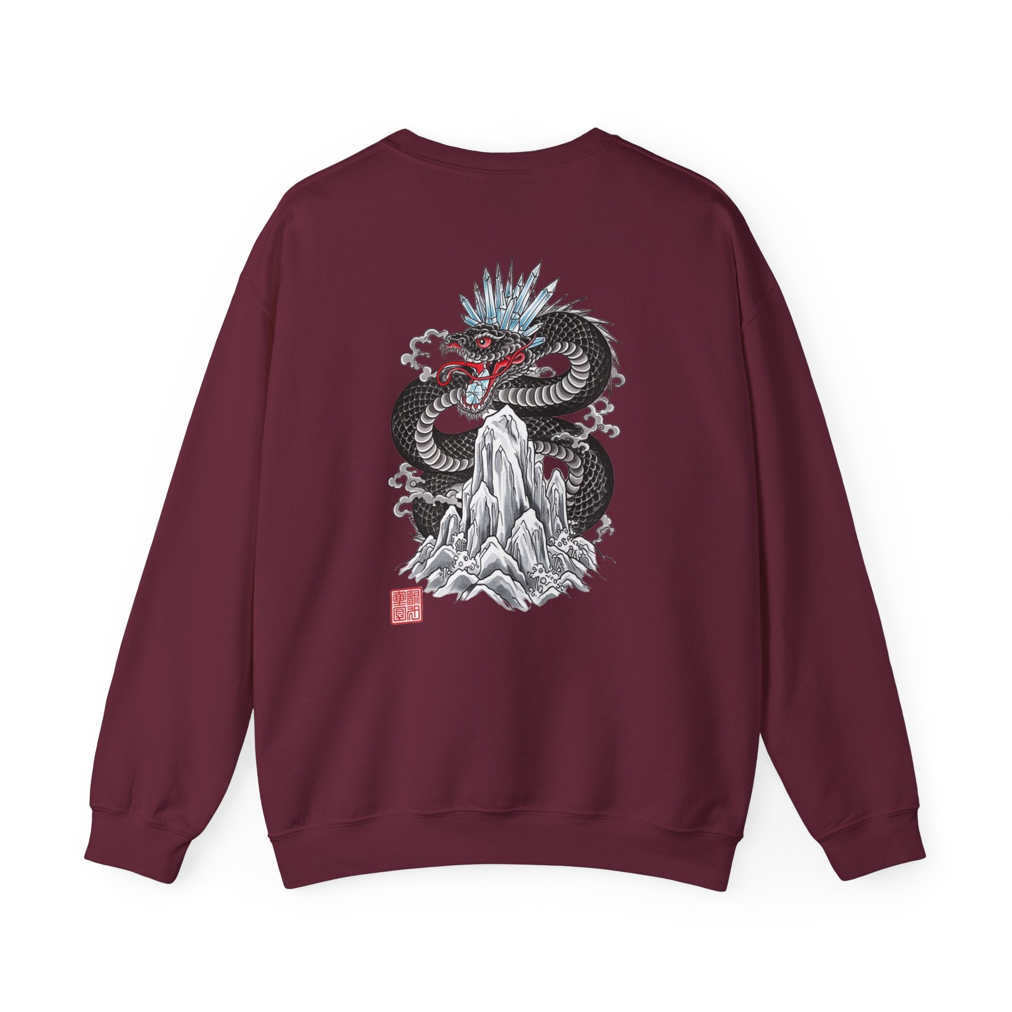Dragon Mountain Crewneck Sweatshirt — Asian Ink Serpent Back Print