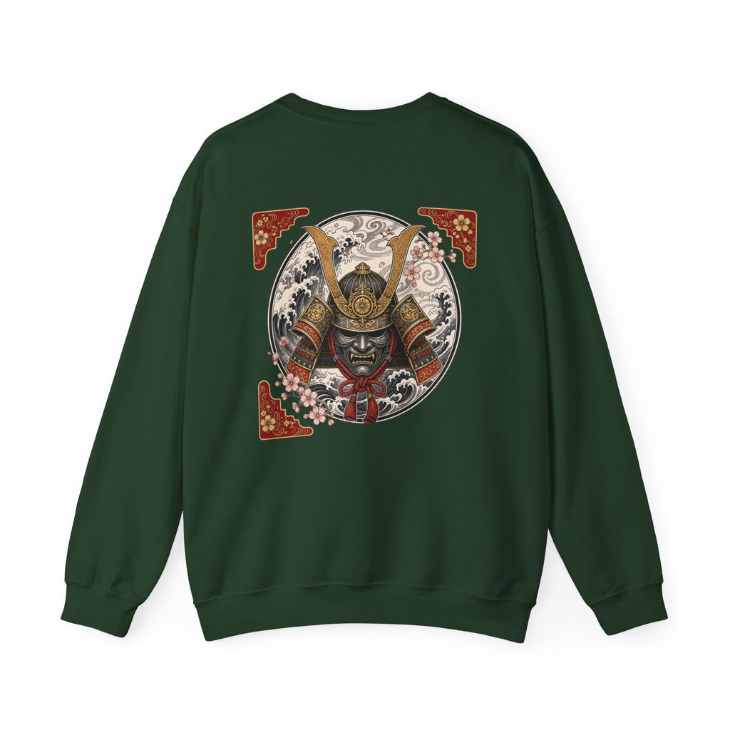 Samurai Helmet Crewneck Sweatshirt — Japanese Warrior Back Graphic