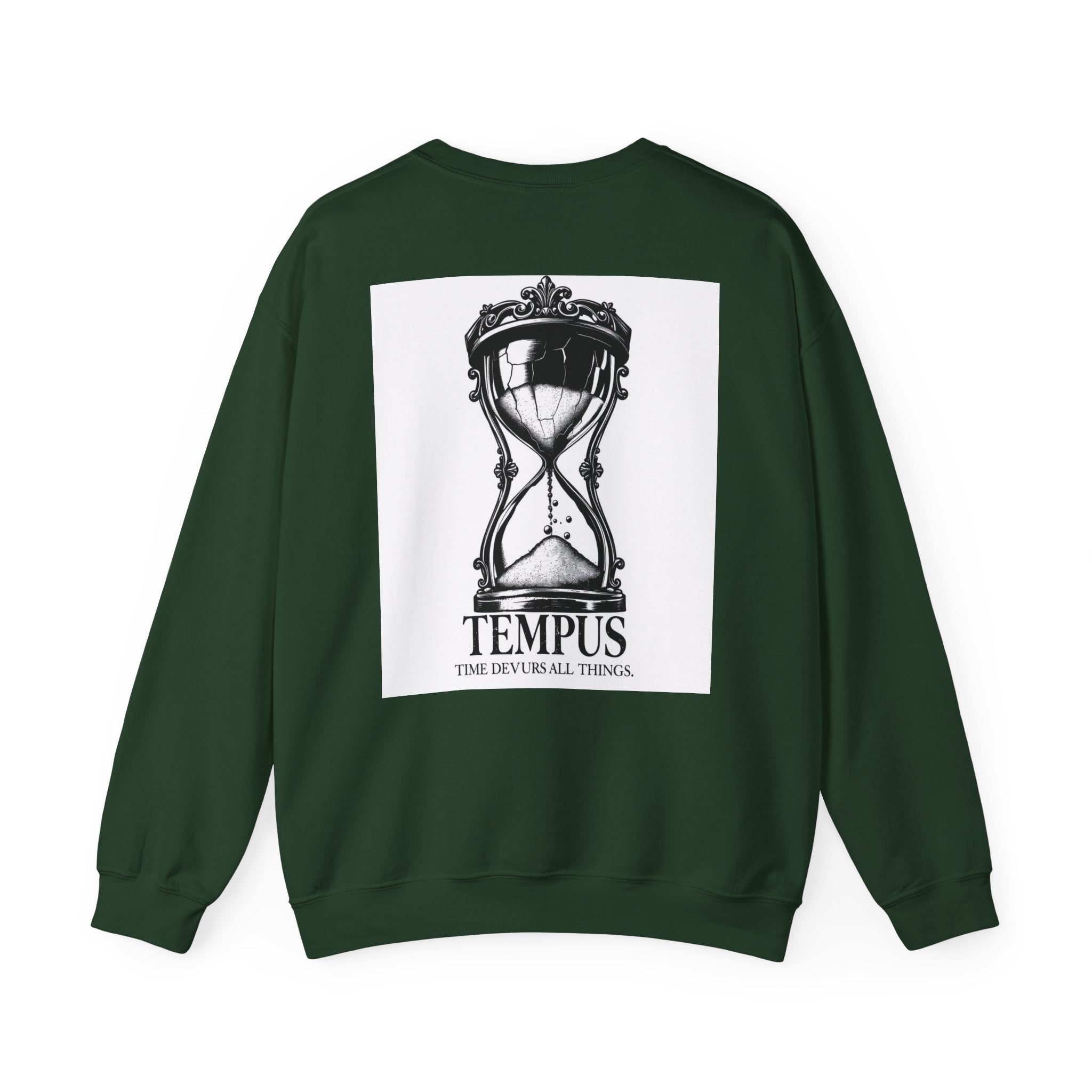 Tempus Hourglass Crewneck Sweatshirt — 'Time Devours All Things' Graphic