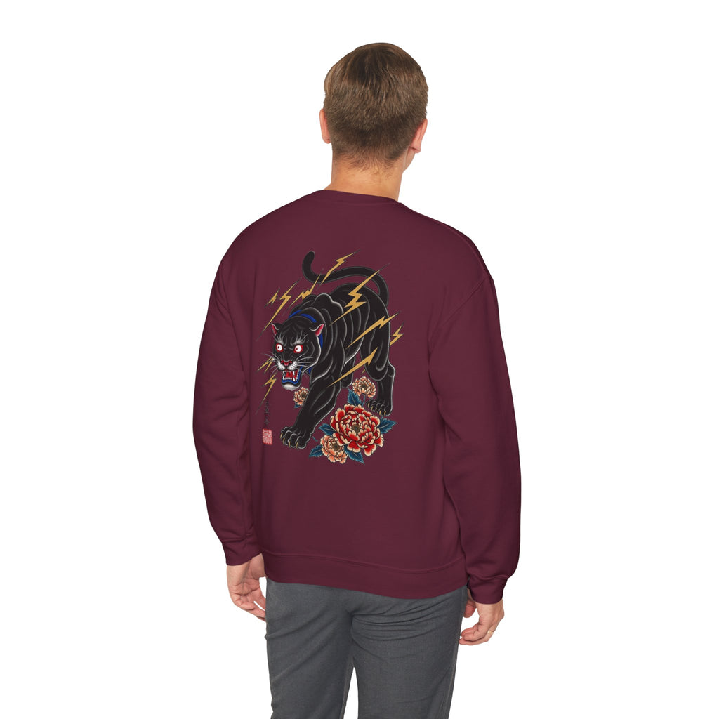 Panther Lightning Crewneck Sweatshirt — Japanese Tiger-Style Black Panther Graphic