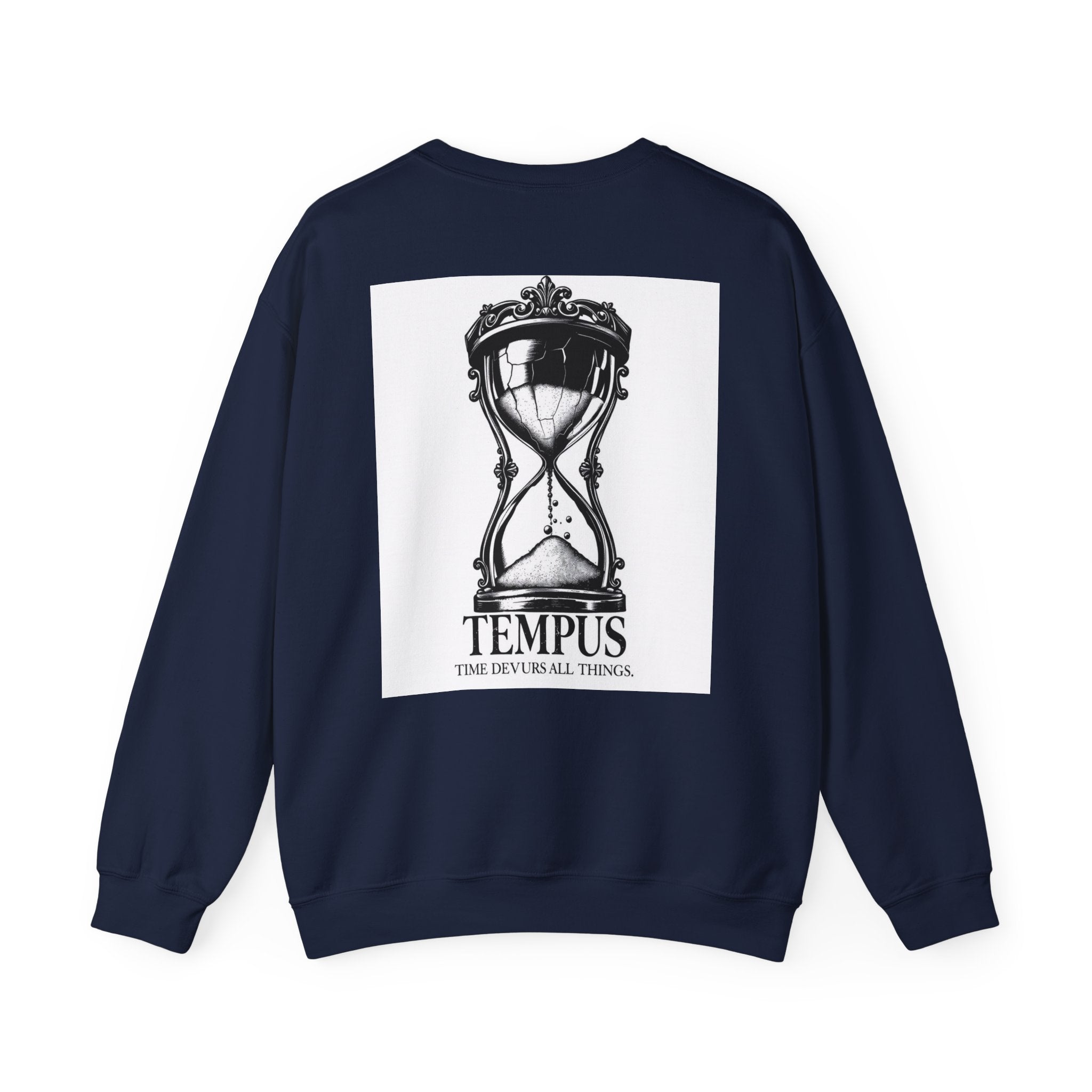 Tempus Hourglass Crewneck Sweatshirt — 'Time Devours All Things' Graphic