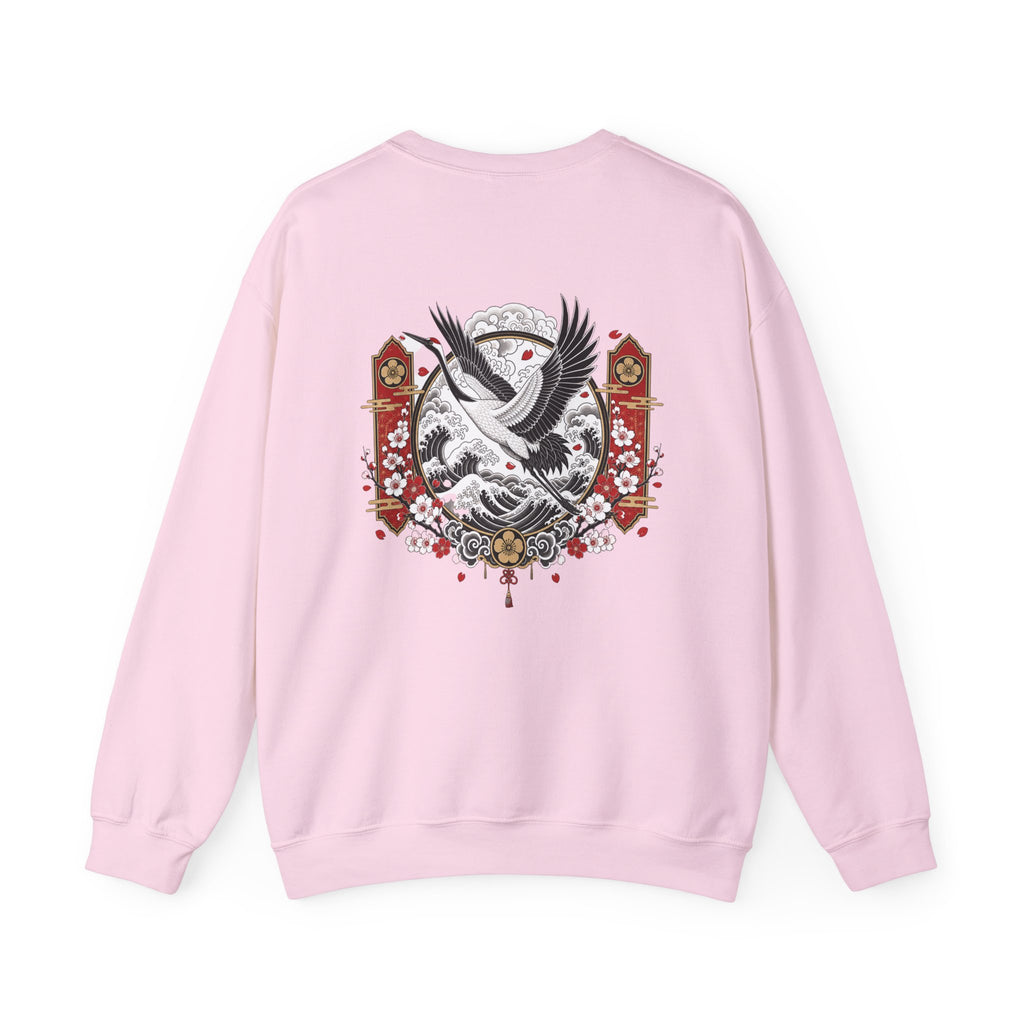 Crane Moon Crewneck Sweatshirt — Japanese-Inspired Crane & Moon Back Graphic