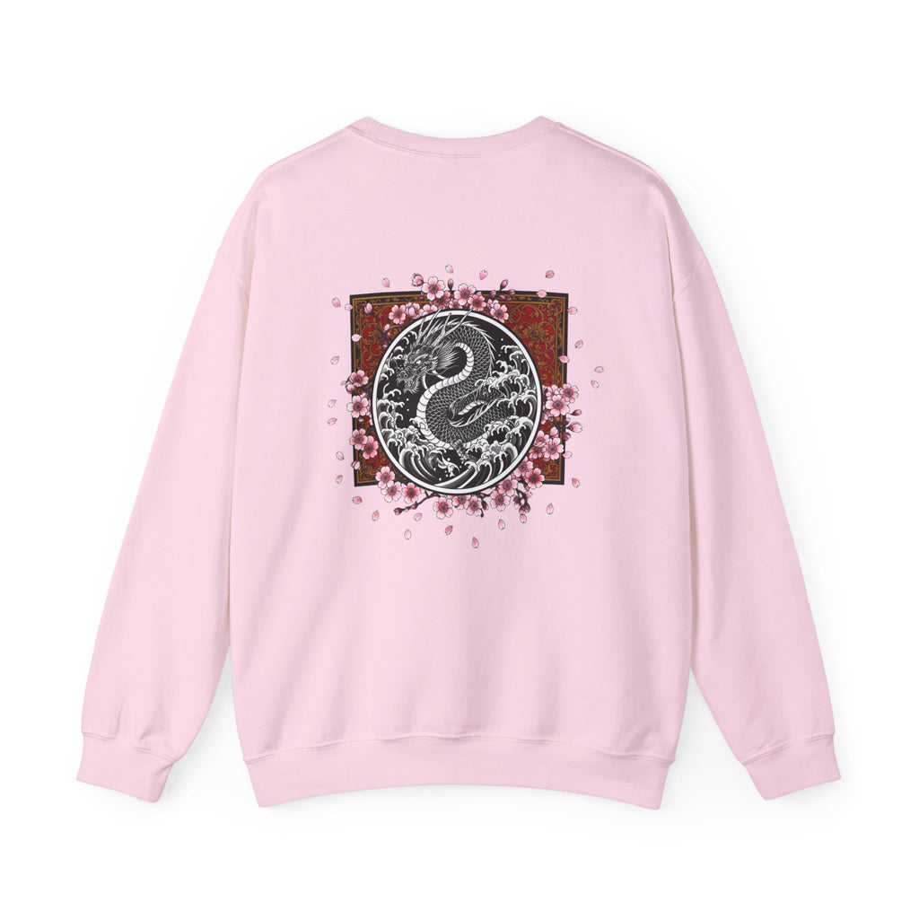 Yin Yang Dragon Crewneck Sweatshirt — Sakura Floral Back Graphic
