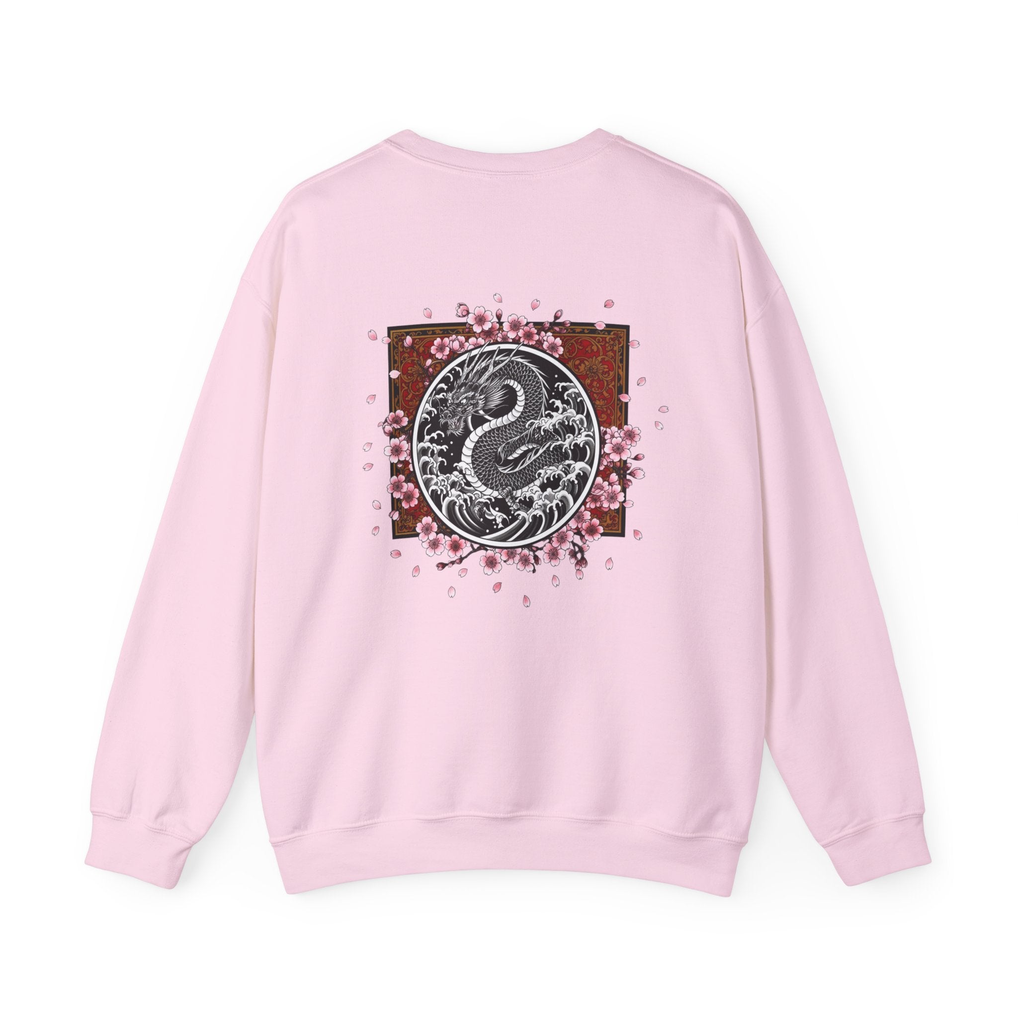 Yin Yang Dragon Crewneck Sweatshirt — Sakura Floral Back Graphic
