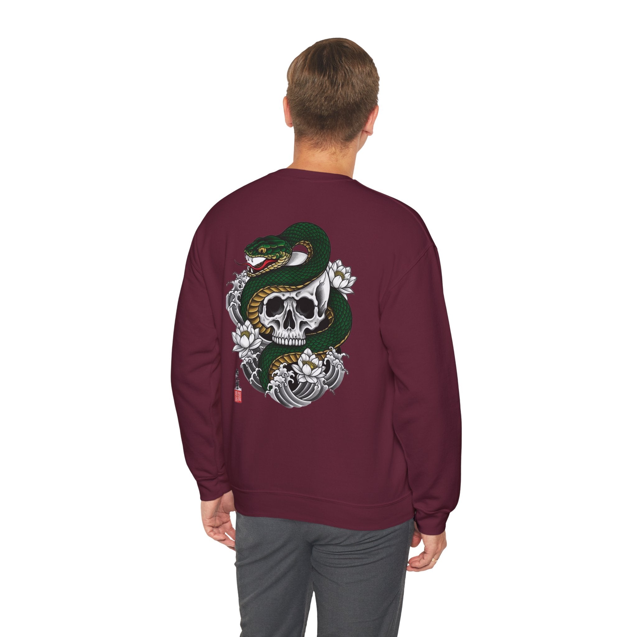 Skull & Snake Crewneck Sweatshirt — Japanese Tattoo Style