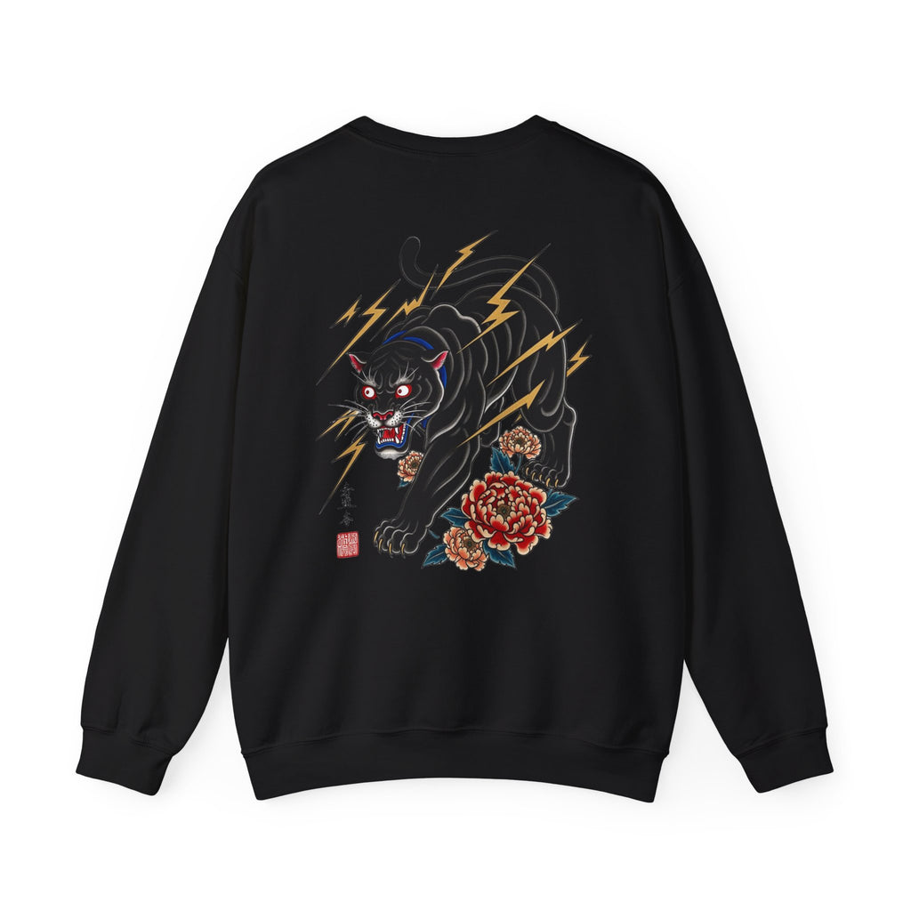 Panther Lightning Crewneck Sweatshirt — Japanese Tiger-Style Black Panther Graphic