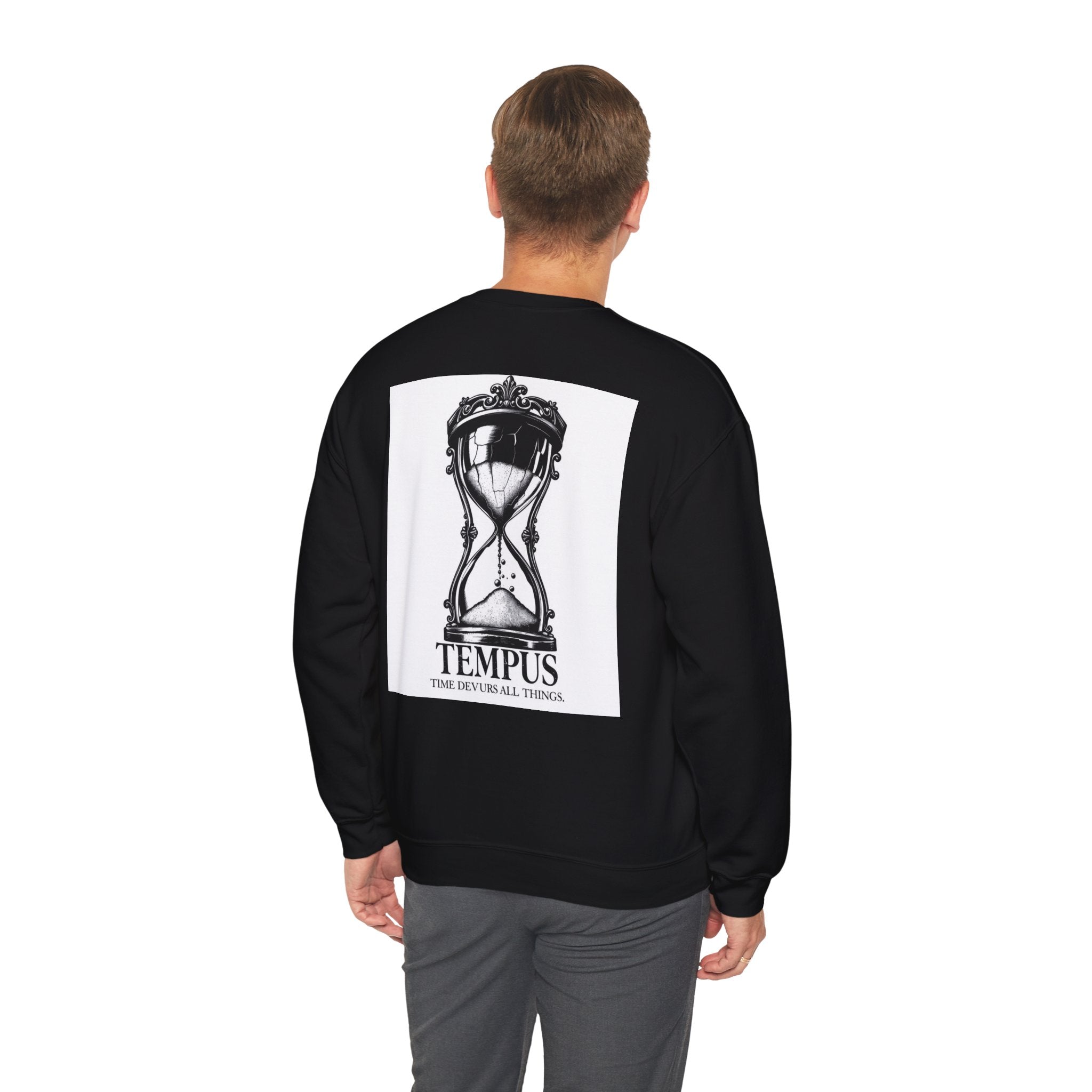 Tempus Hourglass Crewneck Sweatshirt — 'Time Devours All Things' Graphic