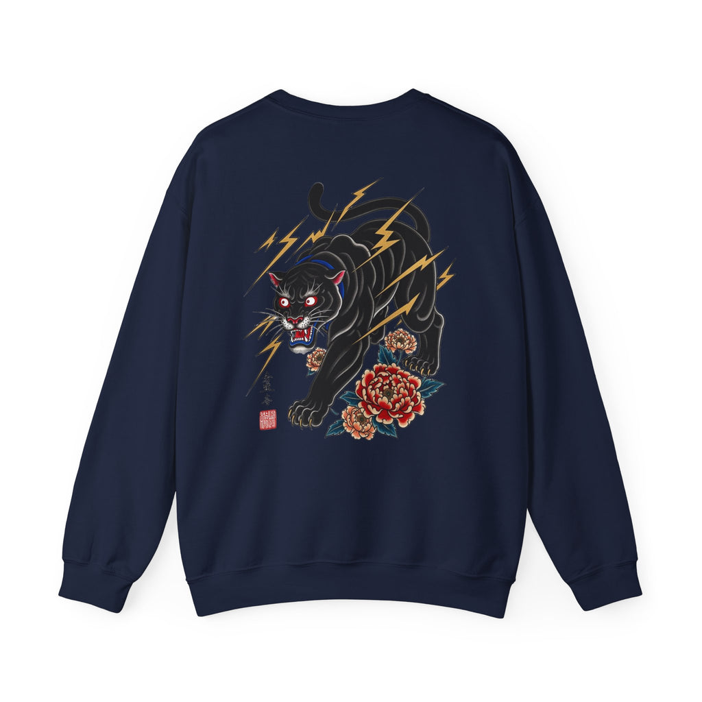 Panther Lightning Crewneck Sweatshirt — Japanese Tiger-Style Black Panther Graphic