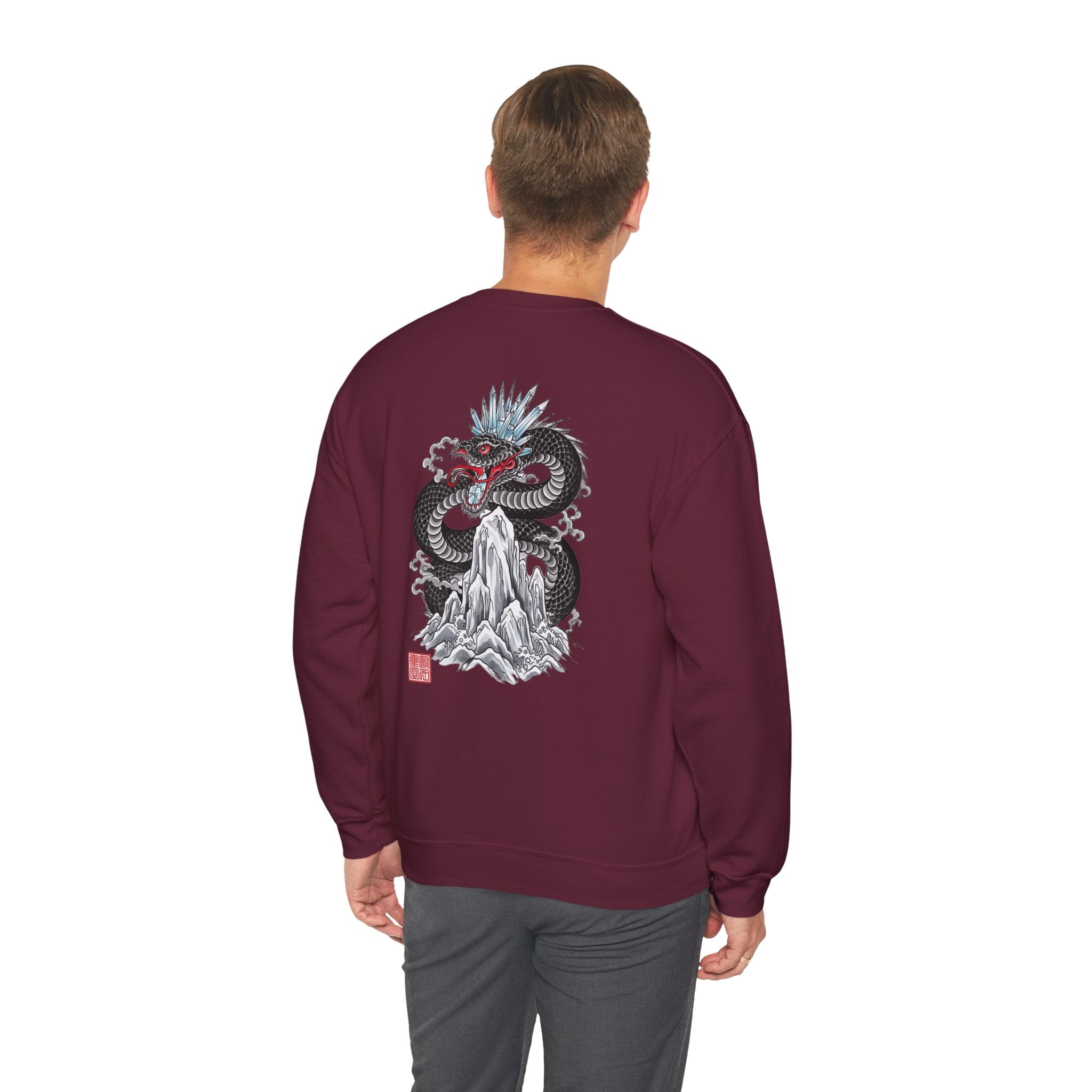 Dragon Mountain Crewneck Sweatshirt — Asian Ink Serpent Back Print