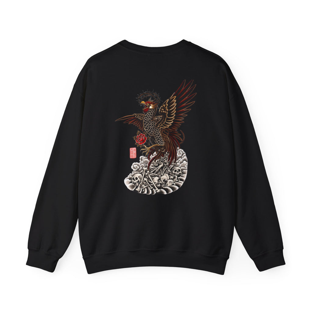Japanese Eagle Graphic Sweatshirt — Rising Eagle Back Print Crewneck