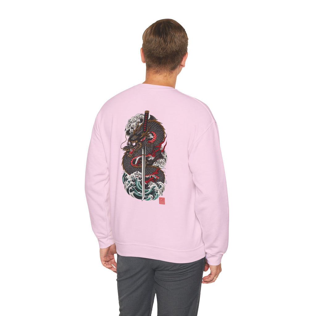 Dragon Sword Crewneck Sweatshirt — Japanese Wave Tattoo Style