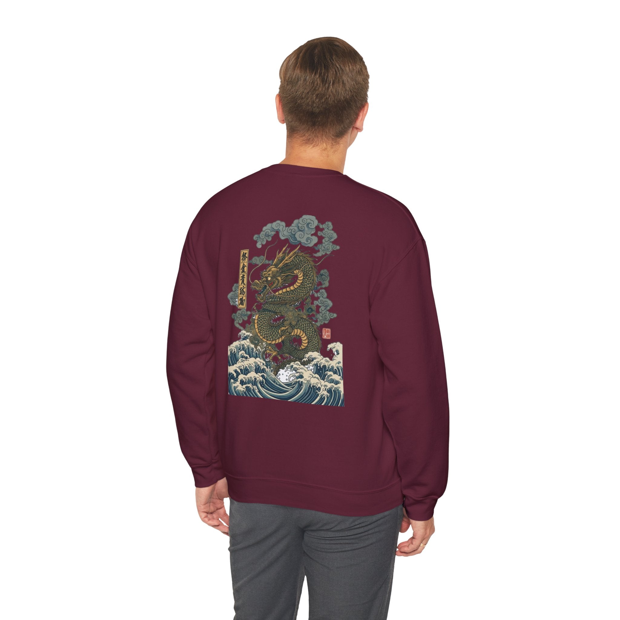 Dragon Wave Crewneck Sweatshirt — Japanese Storm Dragon Graphic