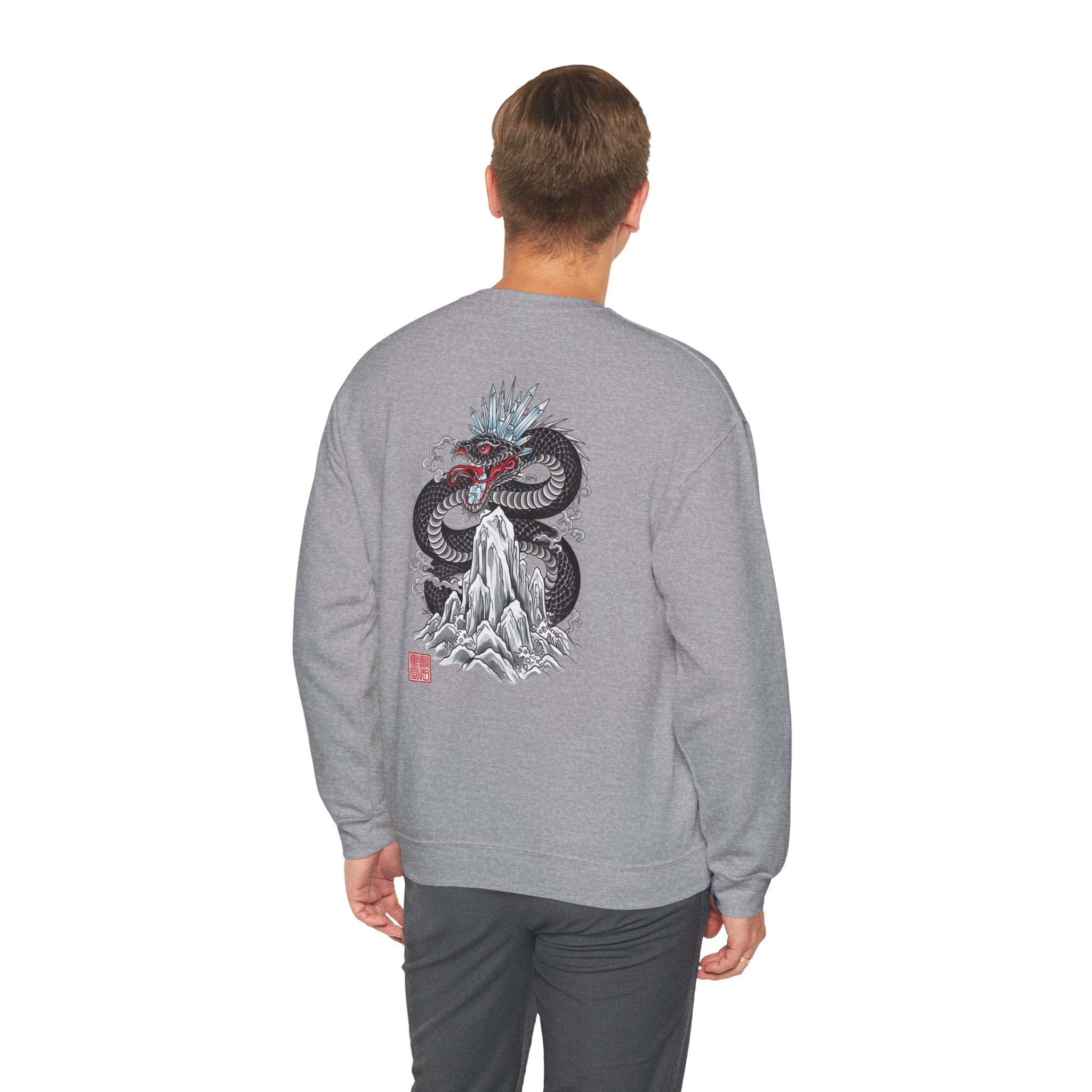 Dragon Mountain Crewneck Sweatshirt — Asian Ink Serpent Back Print