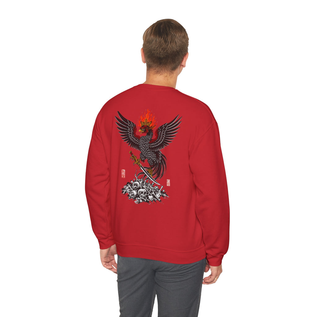 Phoenix Warrior Crewneck Sweatshirt – Flaming Phoenix Sword Back Graphic