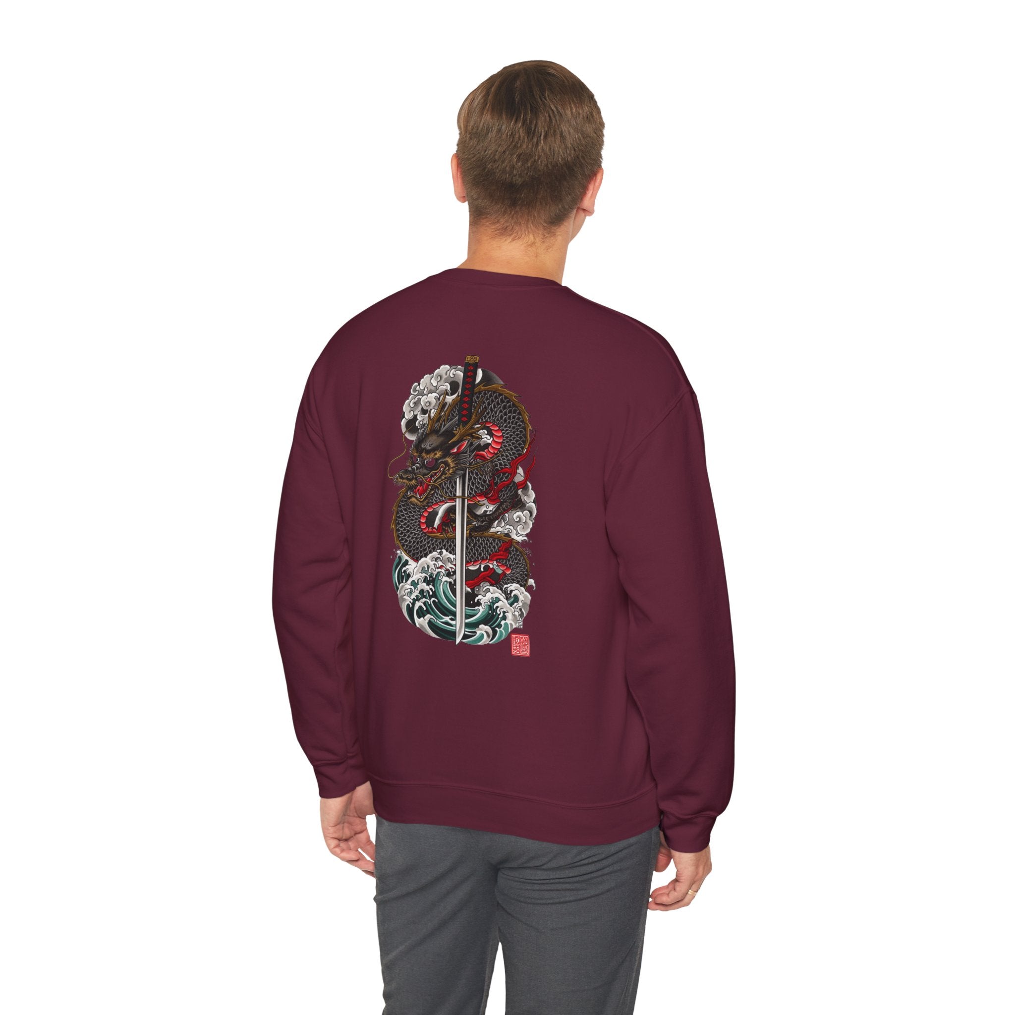 Dragon Sword Crewneck Sweatshirt — Japanese Wave Tattoo Style