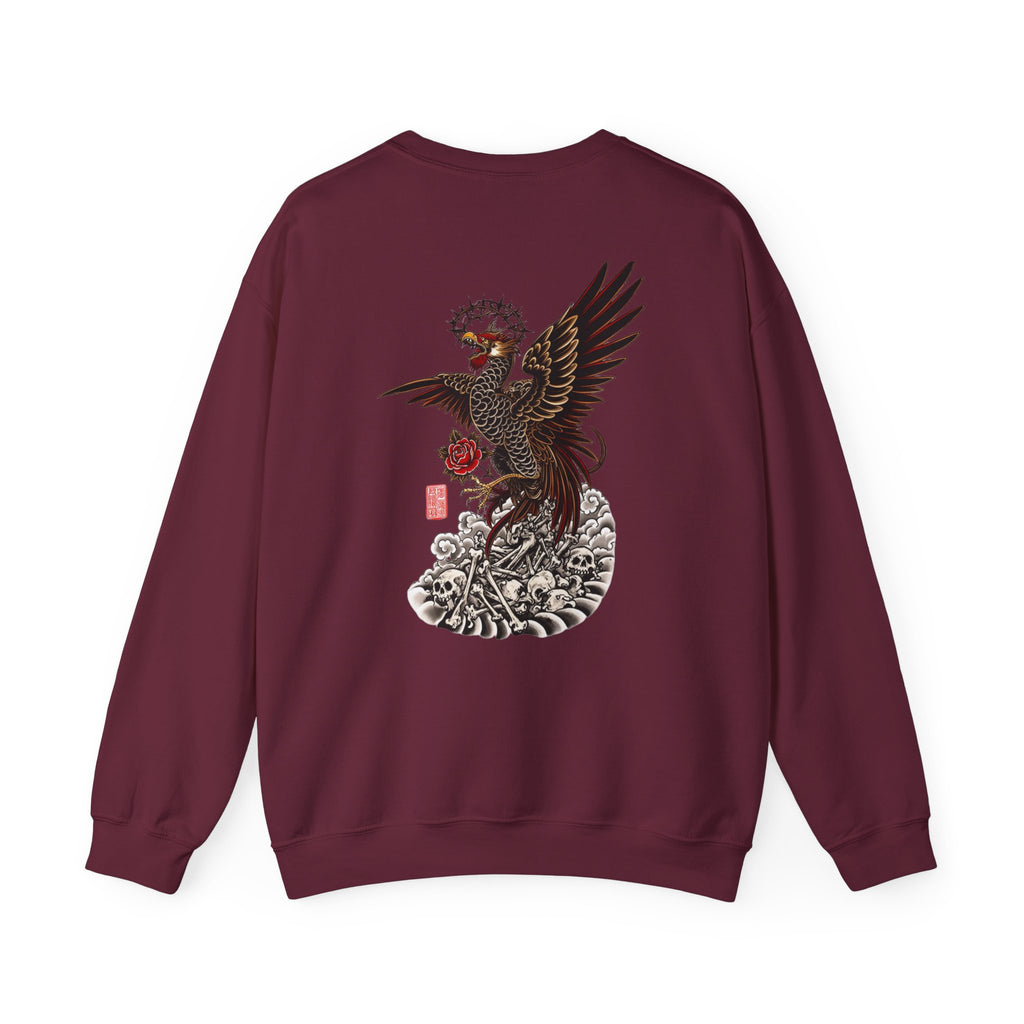 Japanese Eagle Graphic Sweatshirt — Rising Eagle Back Print Crewneck