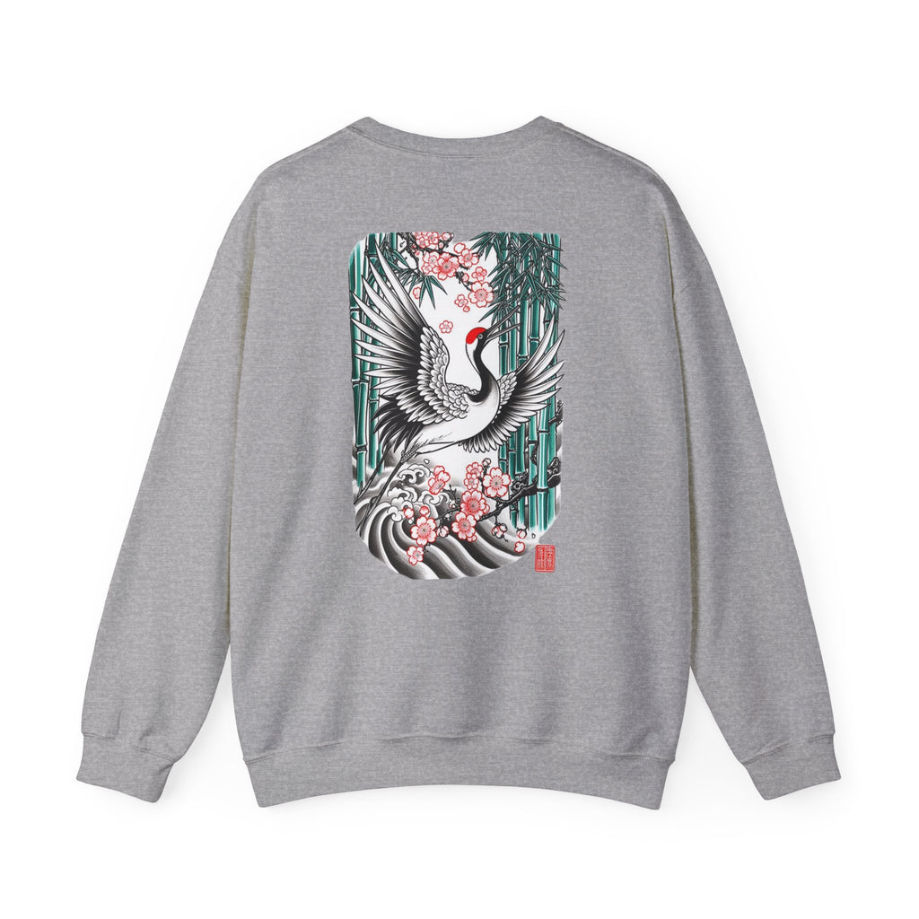 Crane & Cherry Blossom Crewneck Sweatshirt — Japanese Crane Graphic Pullover