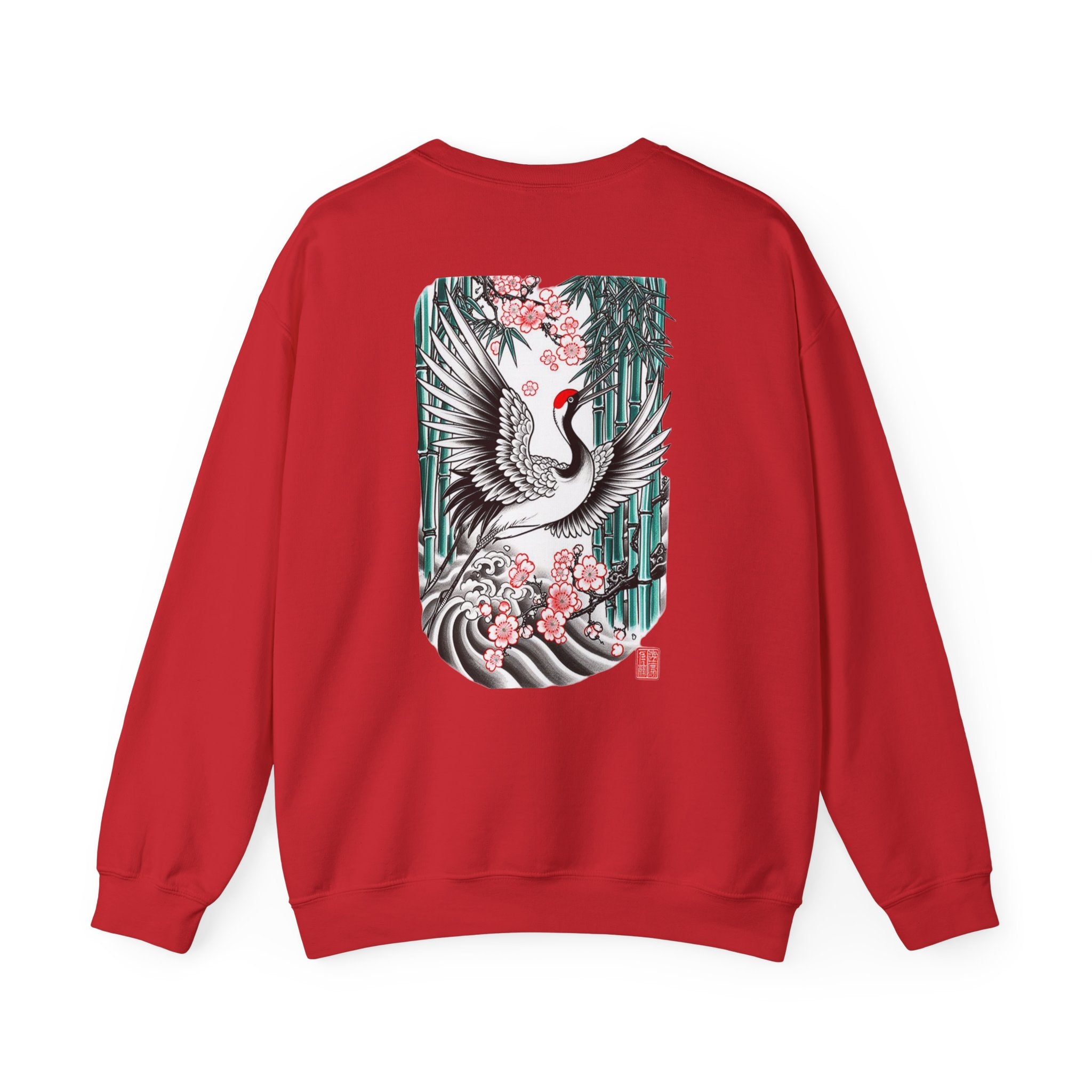 Crane & Cherry Blossom Crewneck Sweatshirt — Japanese Crane Graphic Pullover