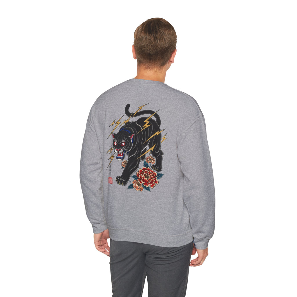 Panther Lightning Crewneck Sweatshirt — Japanese Tiger-Style Black Panther Graphic