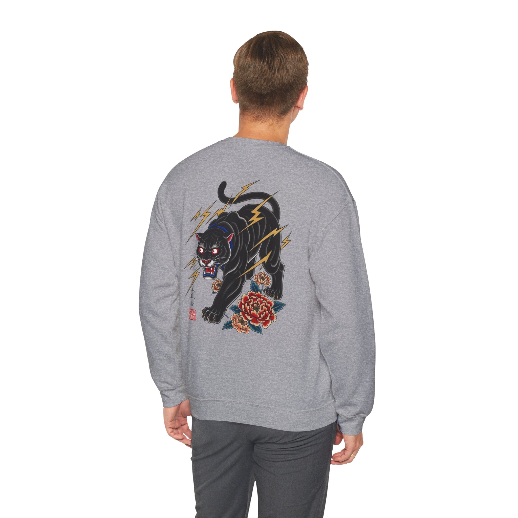 Panther Lightning Crewneck Sweatshirt — Japanese Tiger-Style Black Panther Graphic