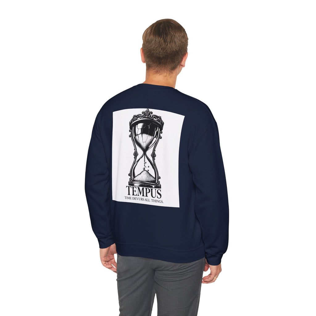 Tempus Hourglass Crewneck Sweatshirt — 'Time Devours All Things' Graphic