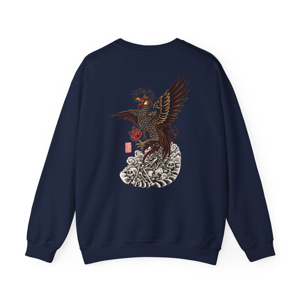Japanese Eagle Graphic Sweatshirt — Rising Eagle Back Print Crewneck
