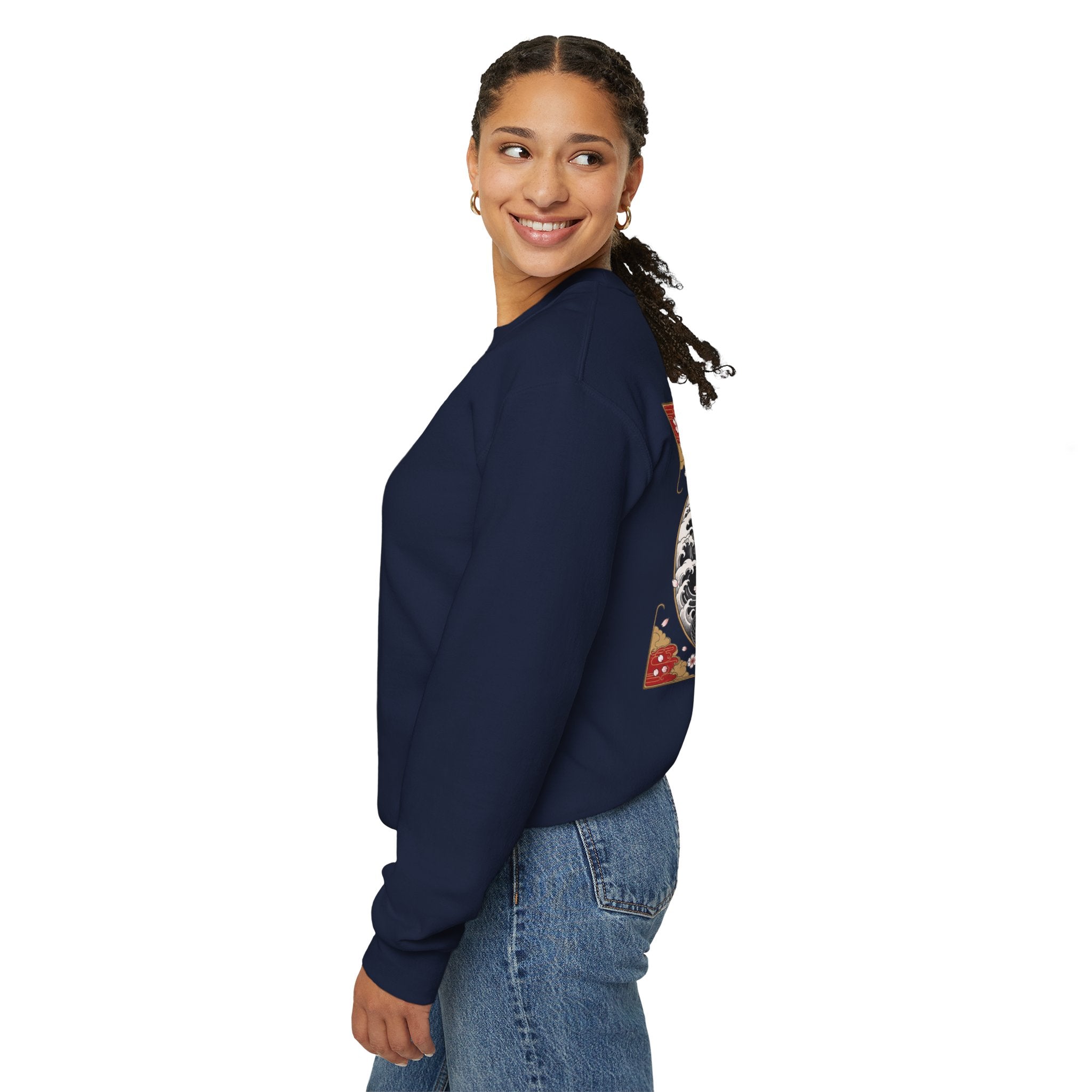 Dragon Circle Crewneck Sweatshirt — Asian-Inspired Snake & Floral Back Graphic