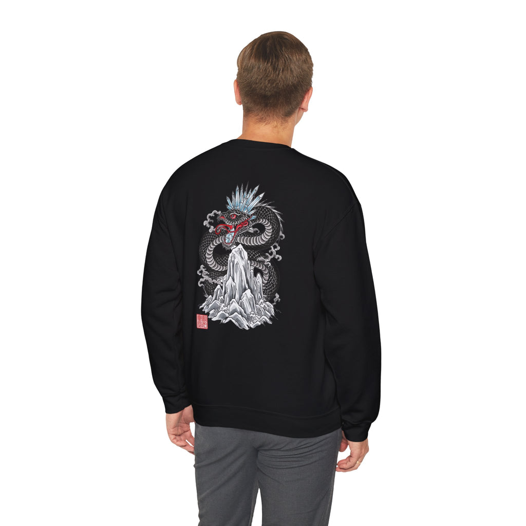 Dragon Mountain Crewneck Sweatshirt — Asian Ink Serpent Back Print