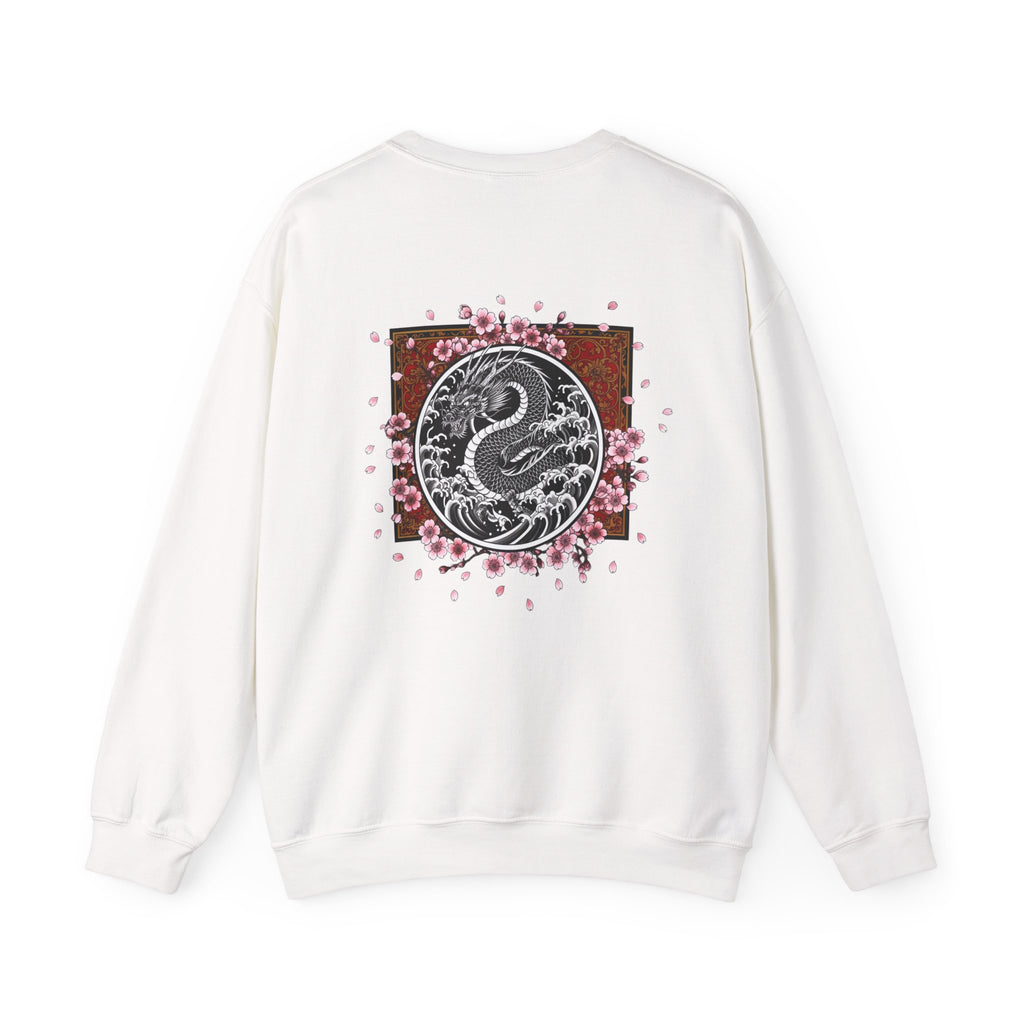 Yin Yang Dragon Crewneck Sweatshirt — Sakura Floral Back Graphic