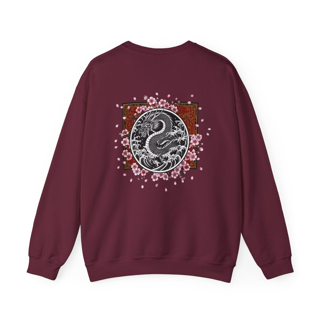 Yin Yang Dragon Crewneck Sweatshirt — Sakura Floral Back Graphic