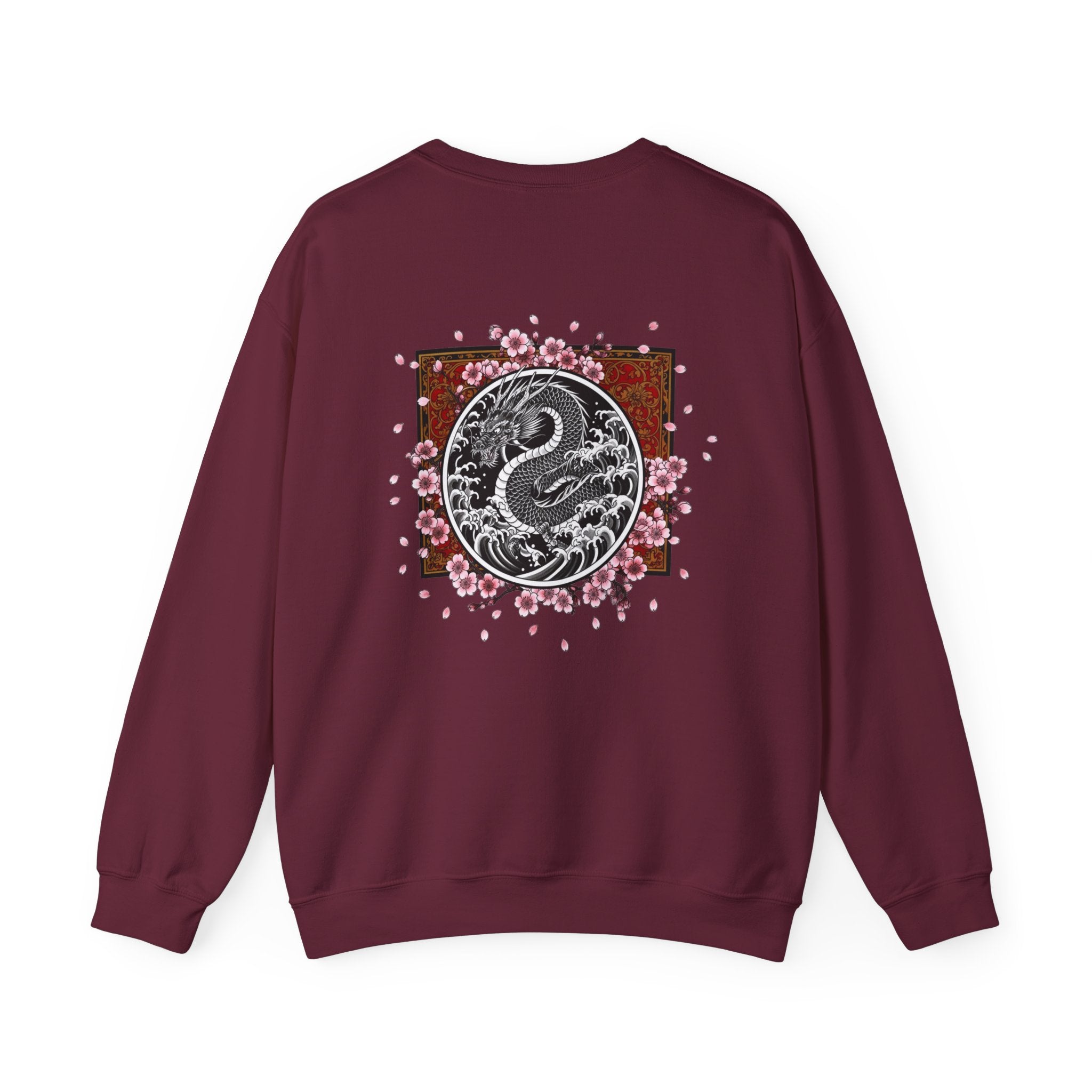 Yin Yang Dragon Crewneck Sweatshirt — Sakura Floral Back Graphic