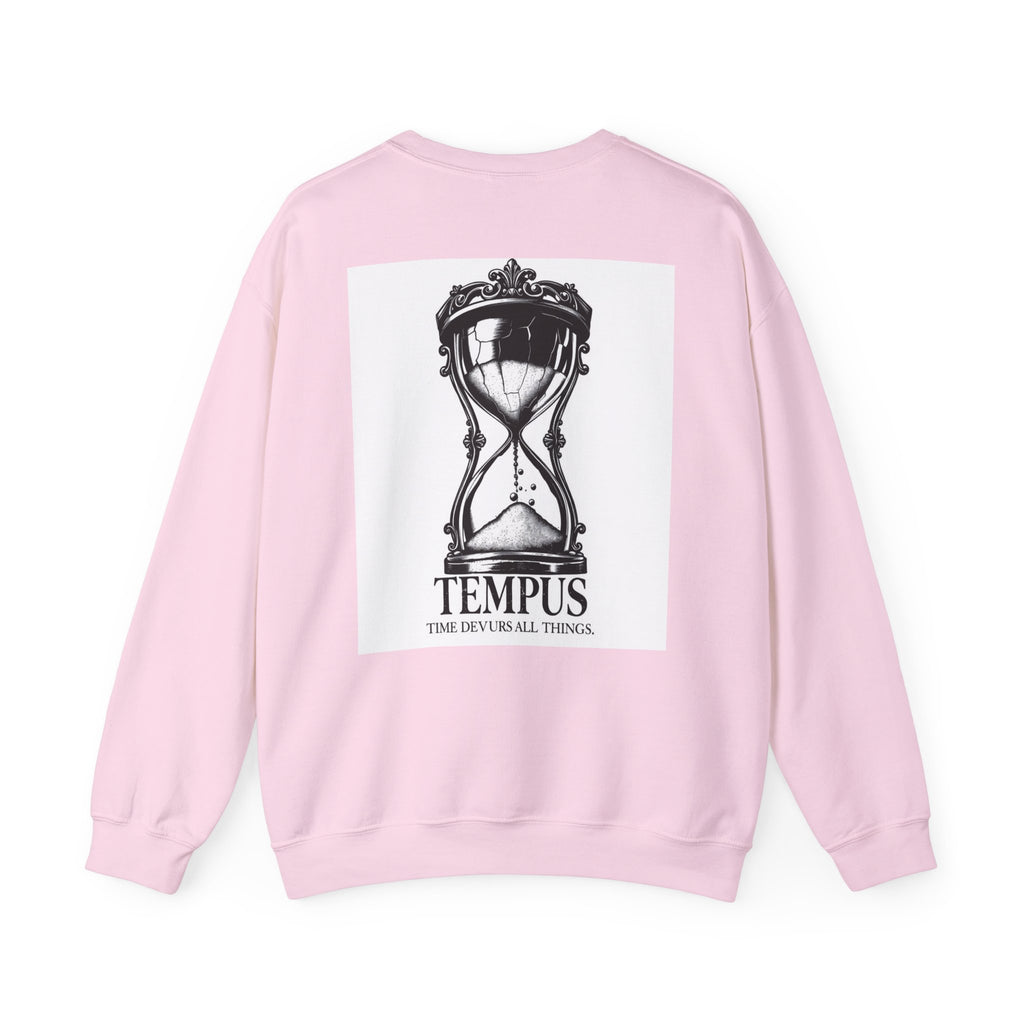 Tempus Hourglass Crewneck Sweatshirt — 'Time Devours All Things' Graphic