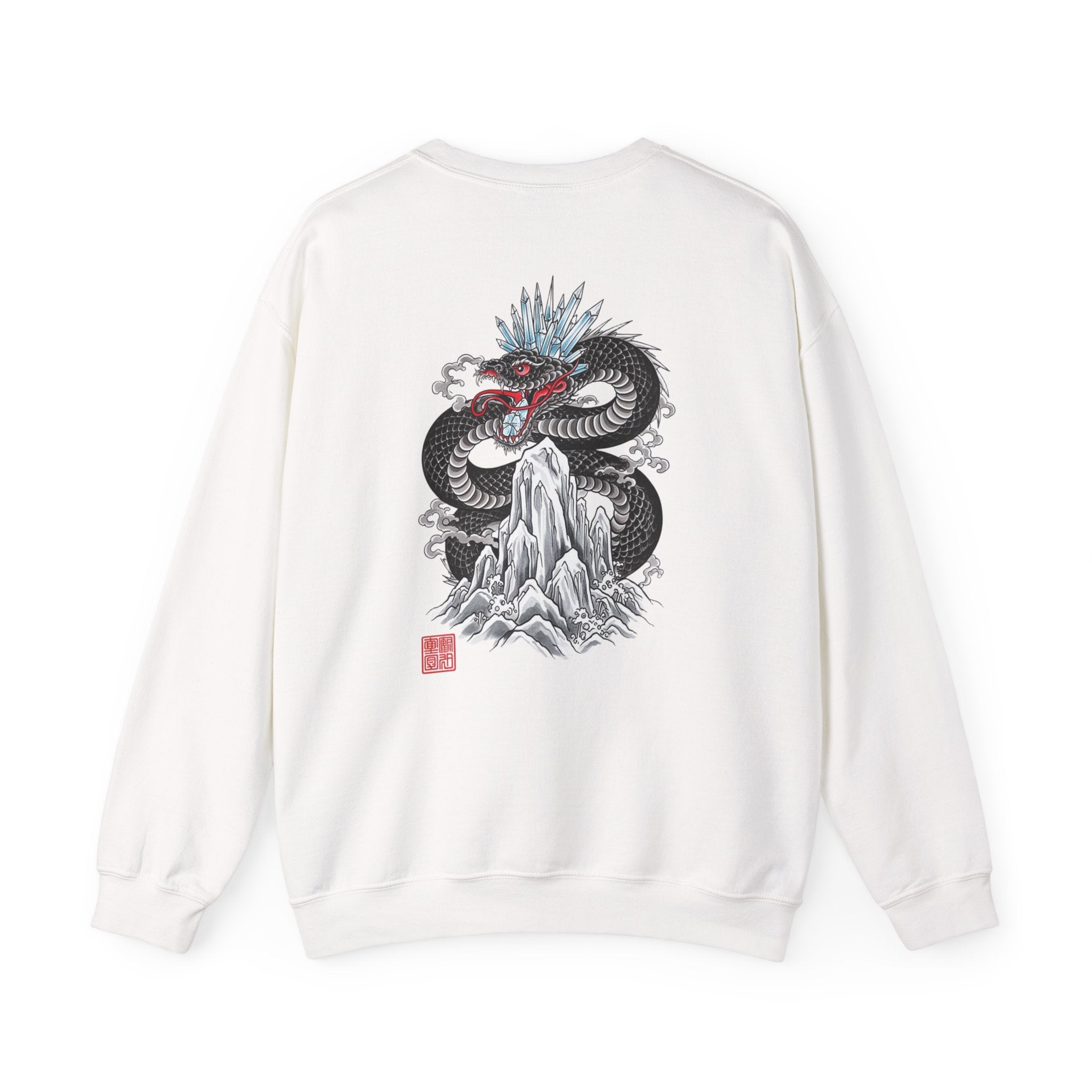 Dragon Mountain Crewneck Sweatshirt — Asian Ink Serpent Back Print