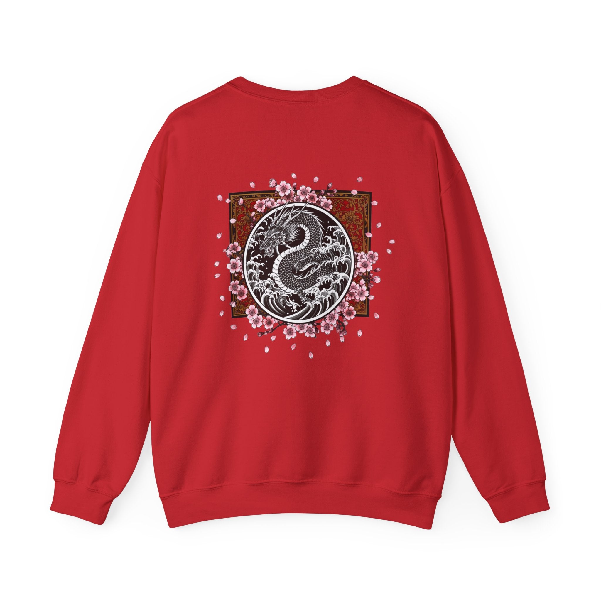 Yin Yang Dragon Crewneck Sweatshirt — Sakura Floral Back Graphic
