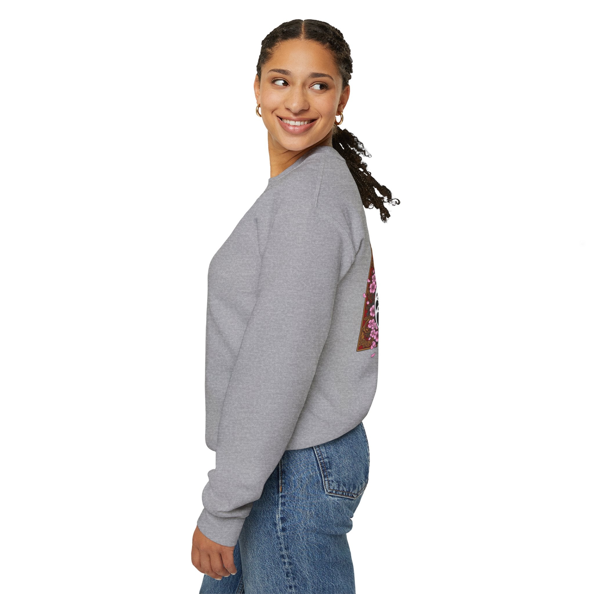 Crewneck Sweatshirt — Yin Yang Tiger with Cherry Blossoms Graphic