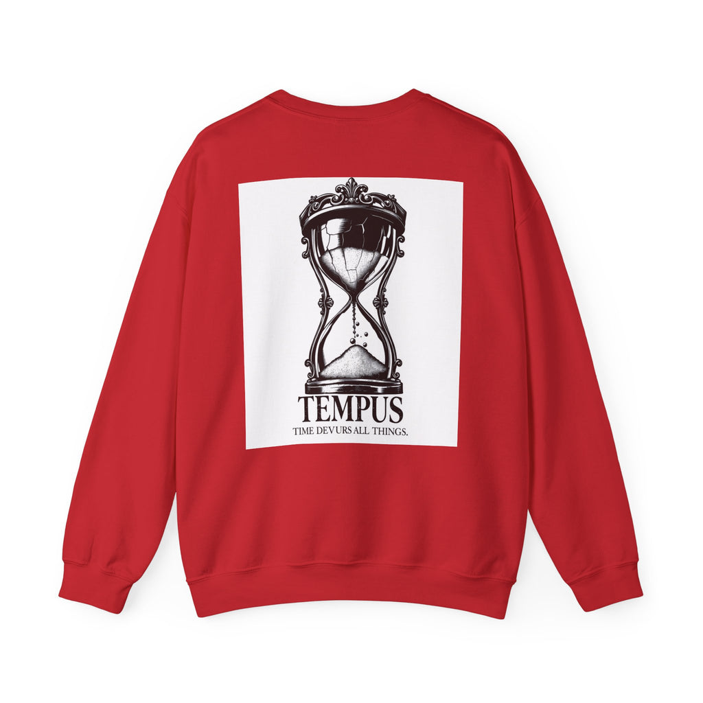 Tempus Hourglass Crewneck Sweatshirt — 'Time Devours All Things' Graphic