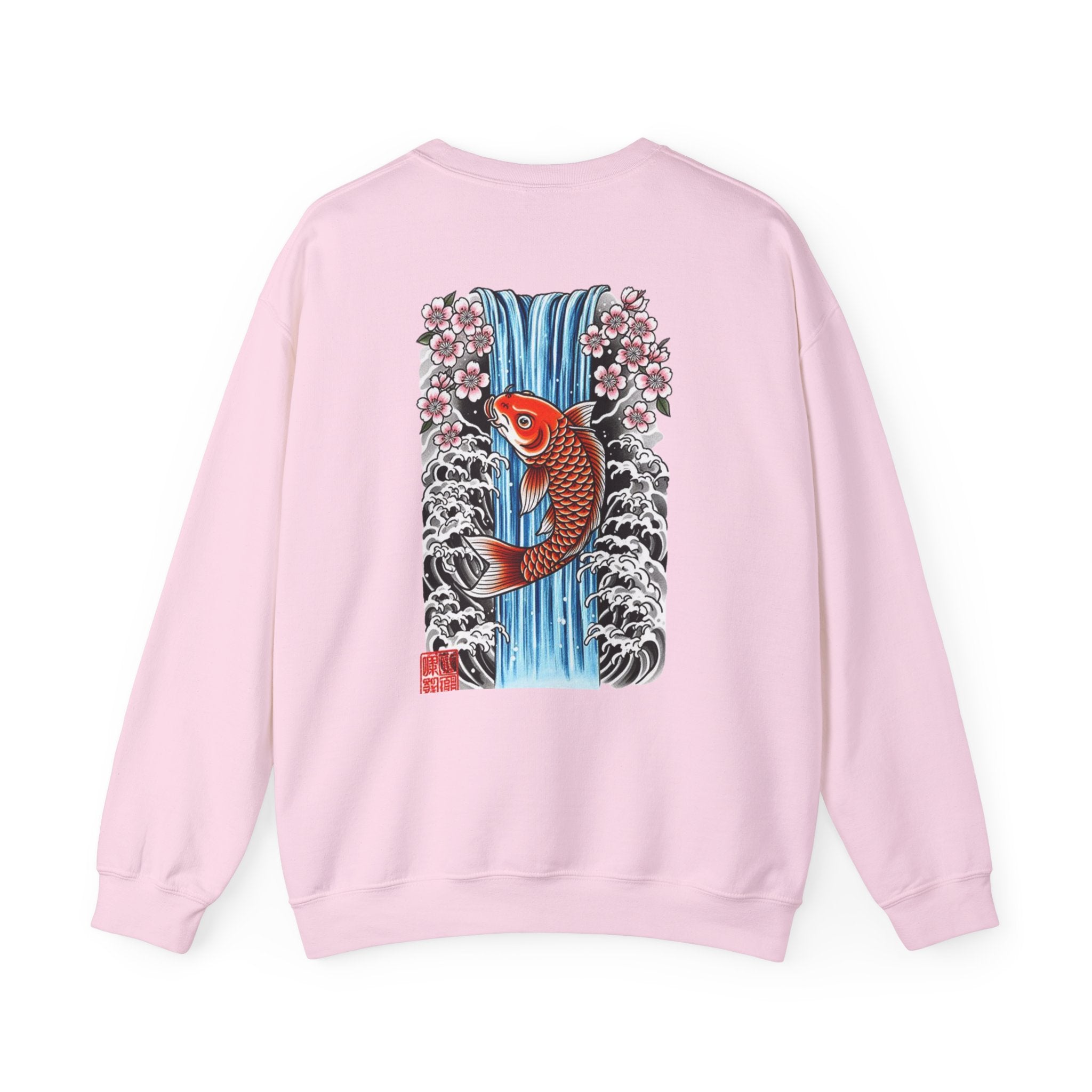Koi Waterfall Crewneck Sweatshirt — Japanese Koi & Cherry Blossom Back Graphic