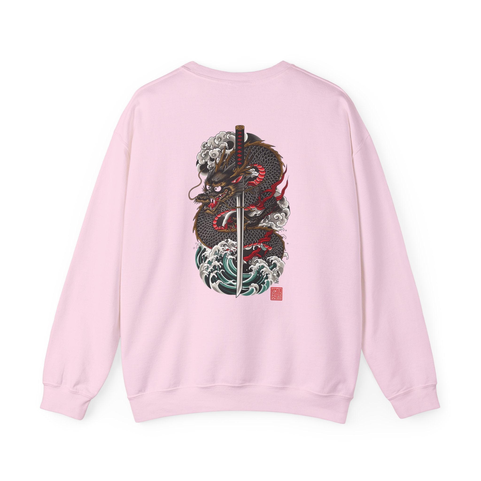 Dragon Sword Crewneck Sweatshirt — Japanese Wave Tattoo Style