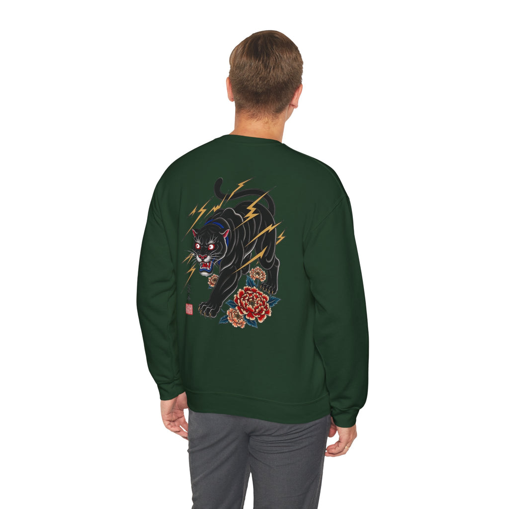 Panther Lightning Crewneck Sweatshirt — Japanese Tiger-Style Black Panther Graphic