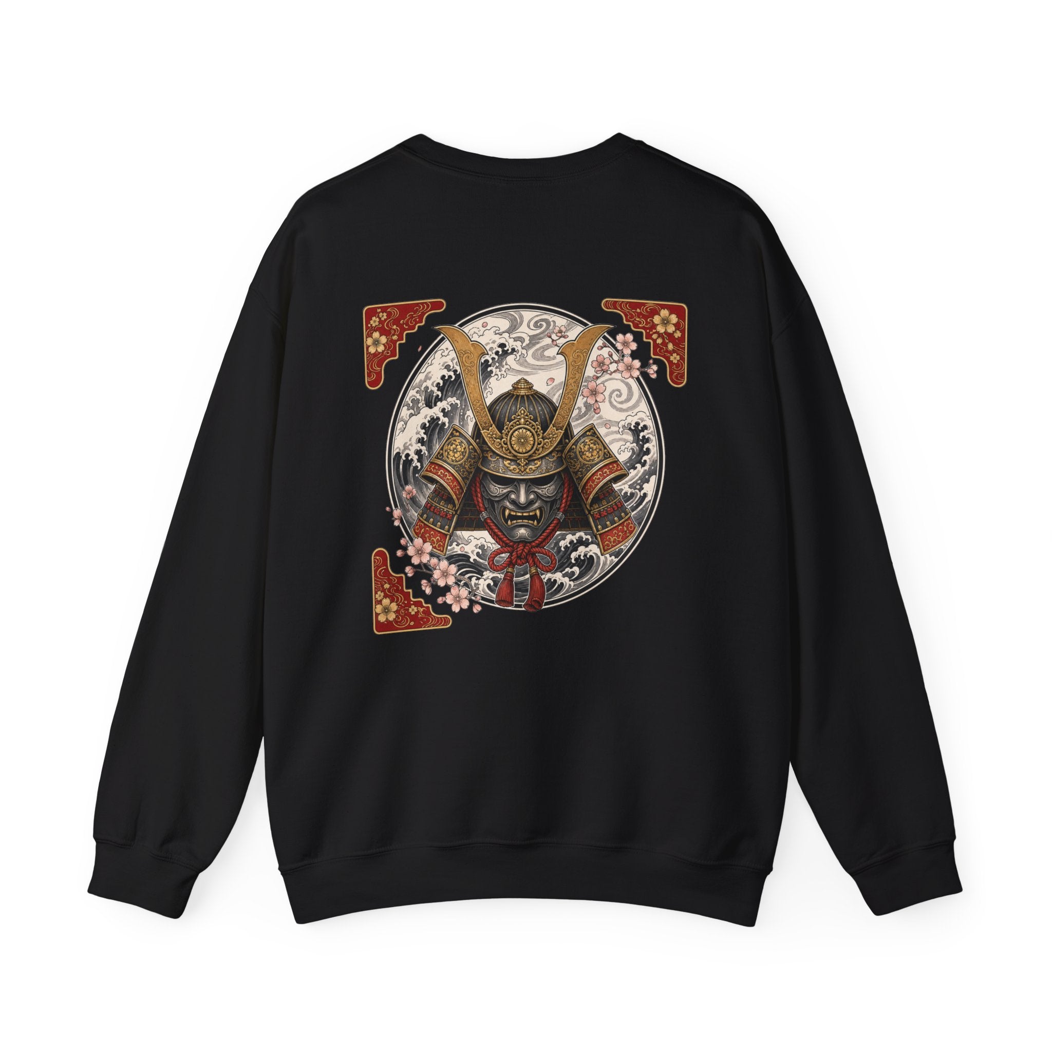 Samurai Helmet Crewneck Sweatshirt — Japanese Warrior Back Graphic