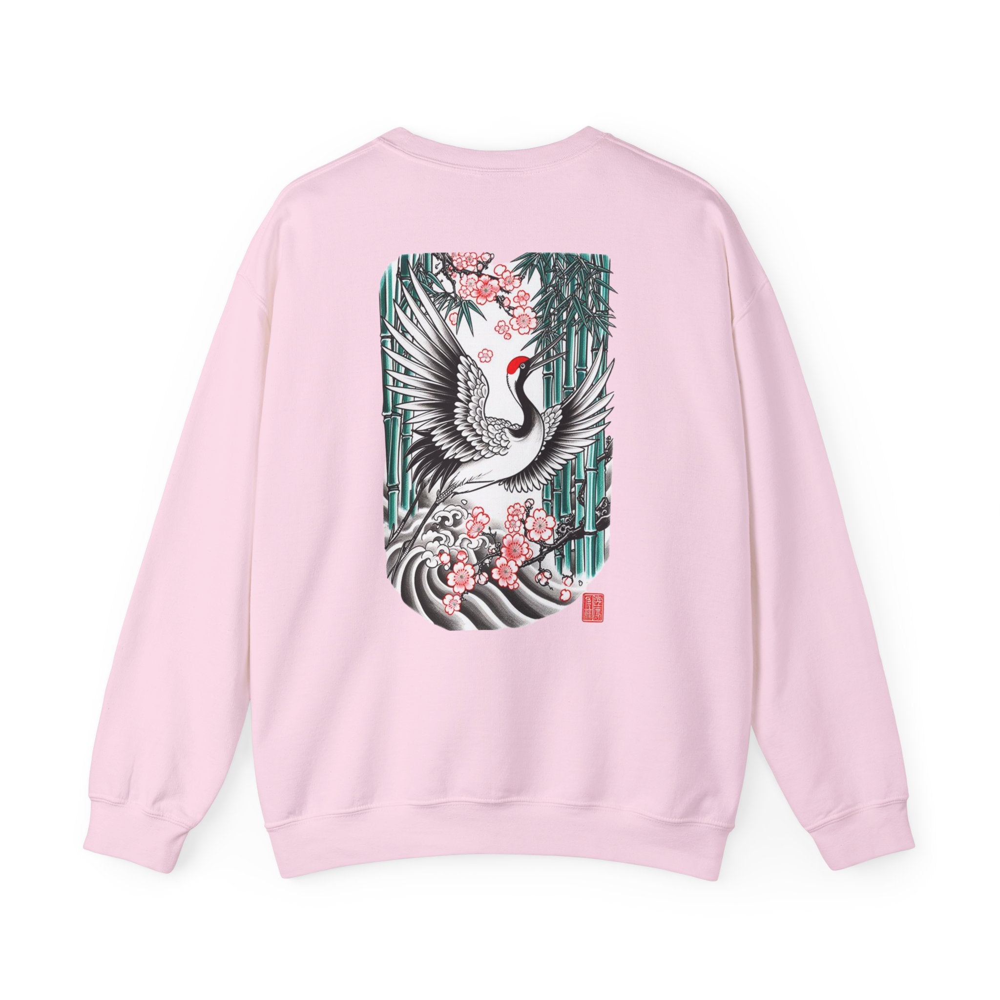 Crane & Cherry Blossom Crewneck Sweatshirt — Japanese Crane Graphic Pullover