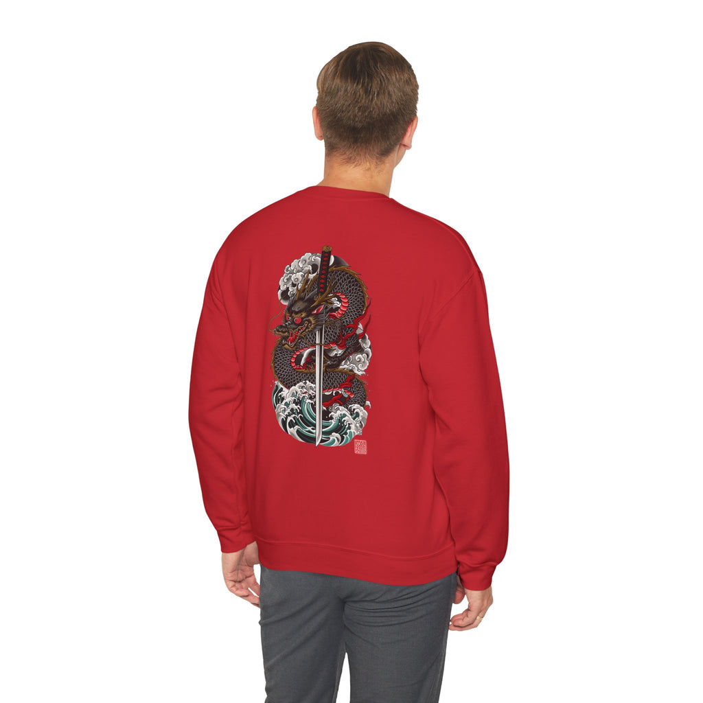 Dragon Sword Crewneck Sweatshirt — Japanese Wave Tattoo Style