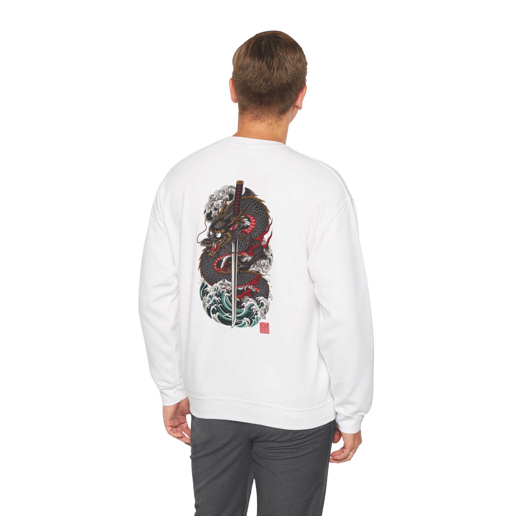Dragon Sword Crewneck Sweatshirt — Japanese Wave Tattoo Style
