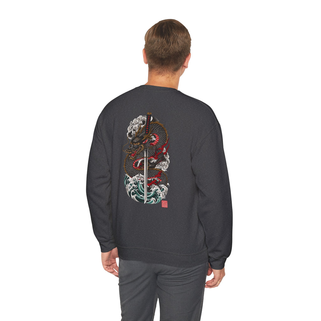 Dragon Sword Crewneck Sweatshirt — Japanese Wave Tattoo Style