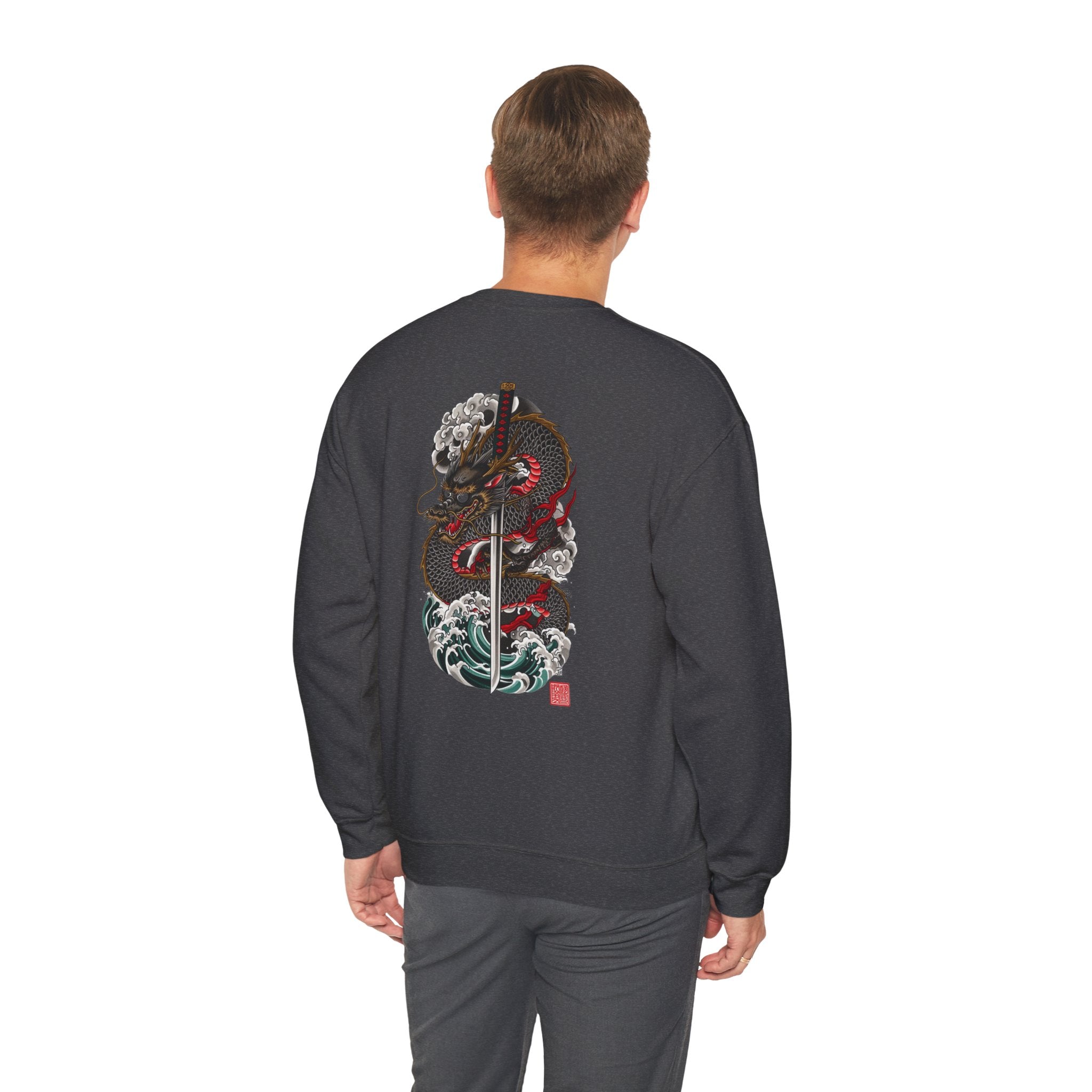 Dragon Sword Crewneck Sweatshirt — Japanese Wave Tattoo Style